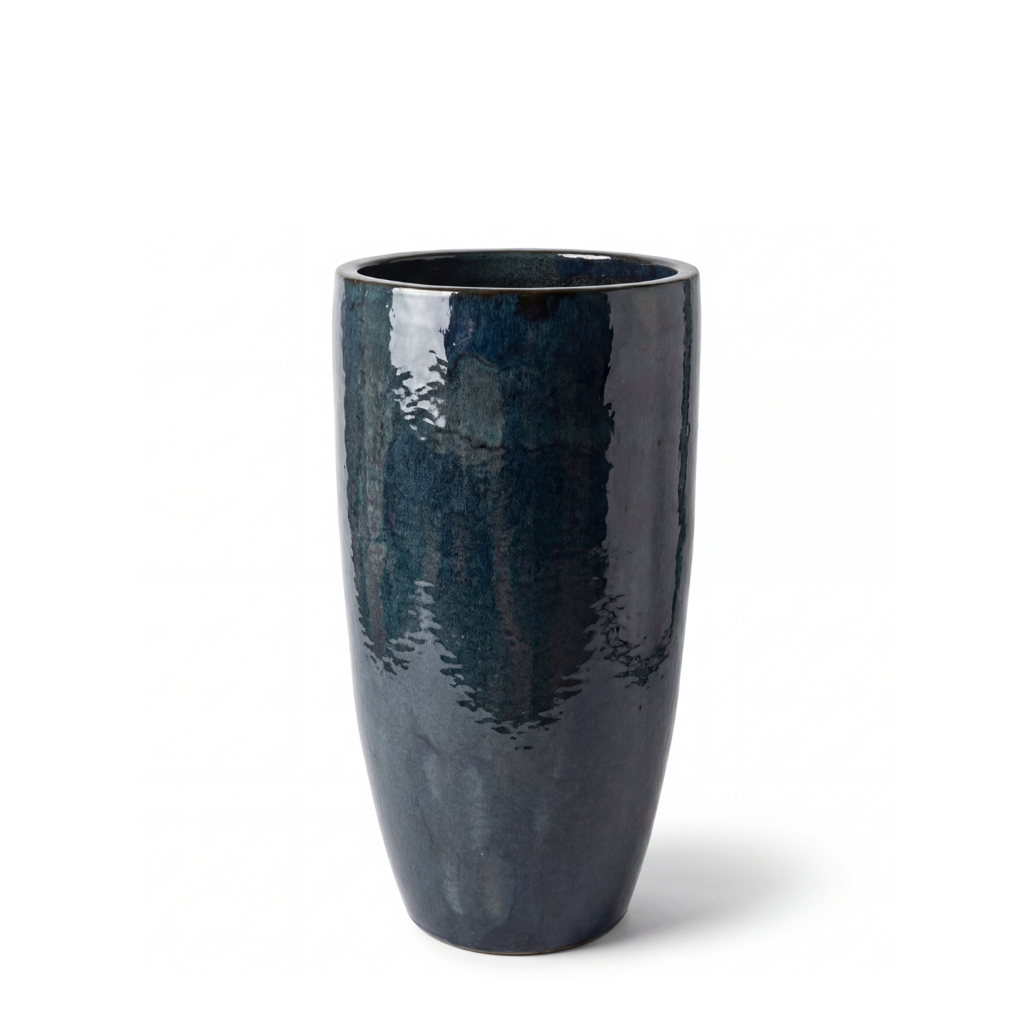 Hoher Keramik-Pflanzkübel Eiffel2 – Saphirblau – handgefertigter Pflanzkübel - XXL (37 x 70 cm)