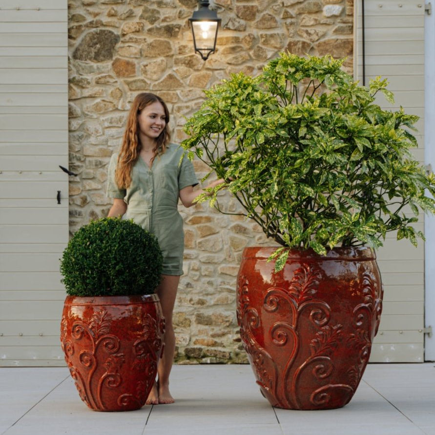 Blumentopf GAIA Herbstorange – handgefertigte Keramik, XXL bis 68 cm