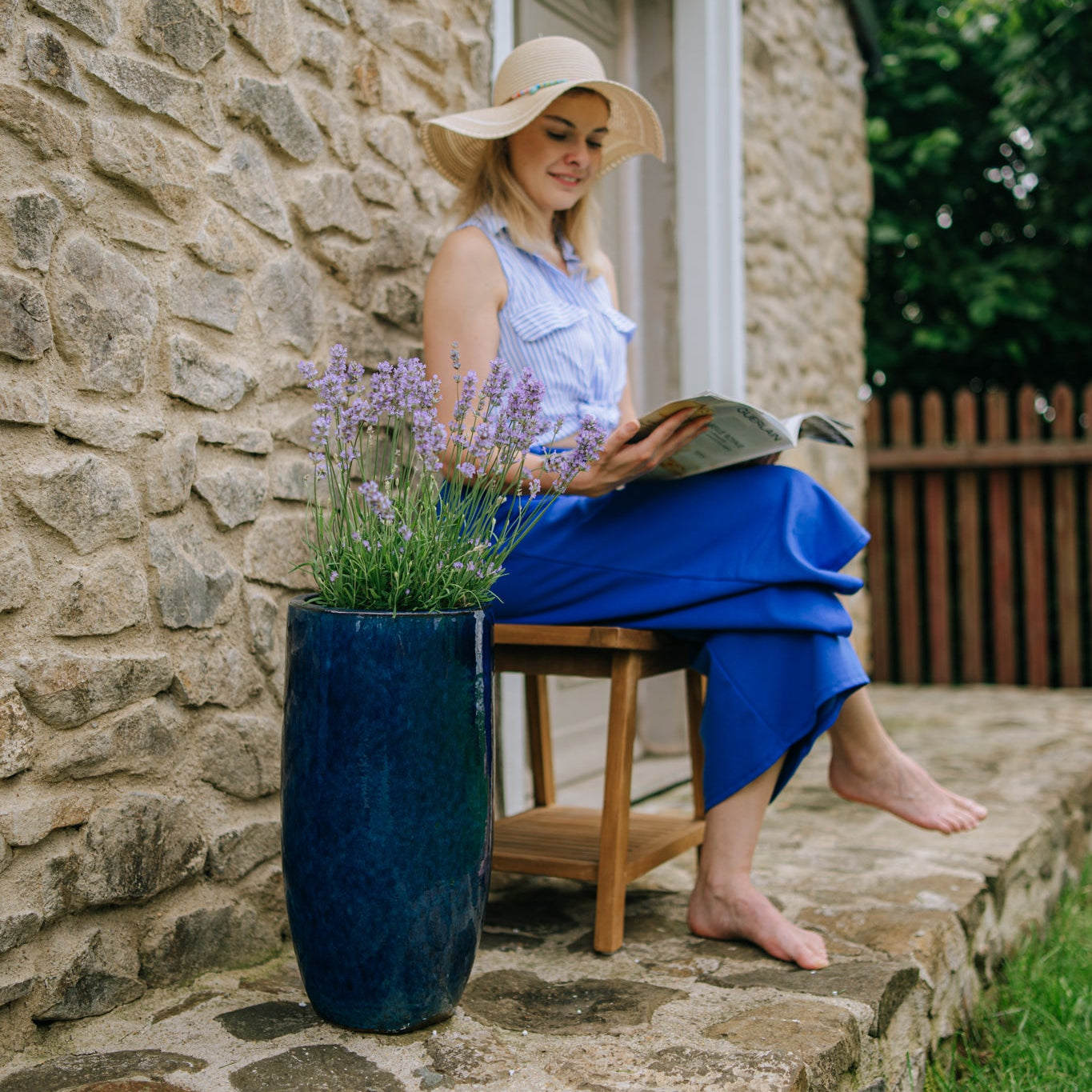 ATHENA Meeresblau Keramik-Topf – Provencelia, für Garten und Terrasse