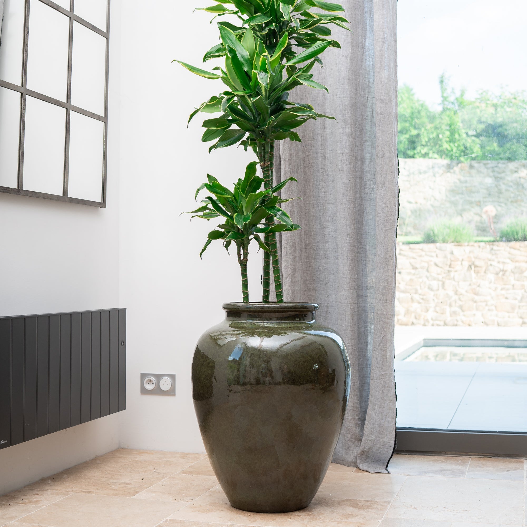 Provencelia Pflanzkübel DIONYSOS Tropengrün – glasierte Keramik, Anduze-Stil