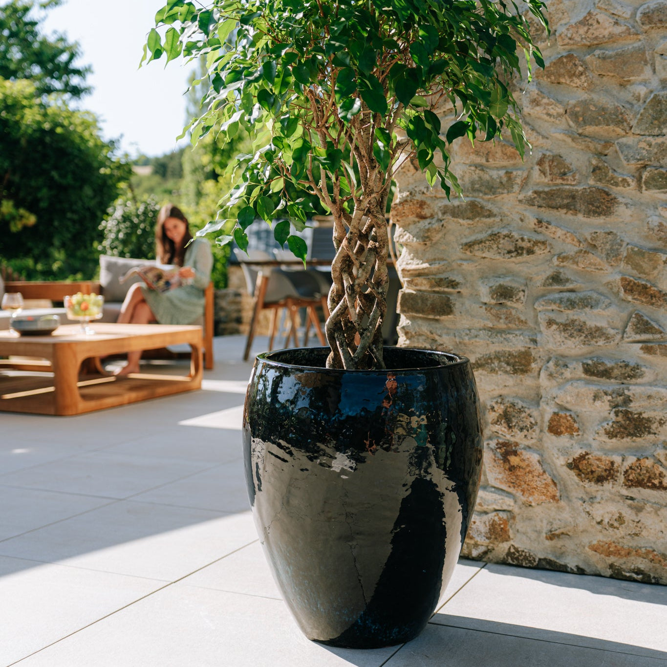 Provencelia Pflanzkübel POSEIDON2 Černá – glasierte Terrakotta, Anduze-Stil