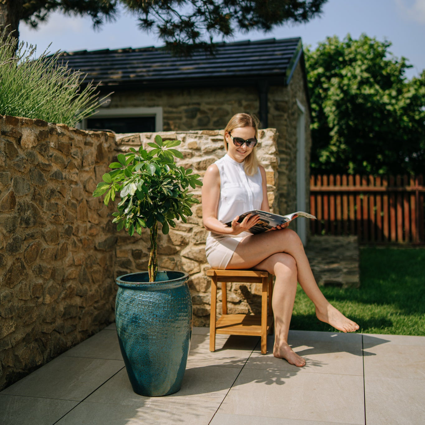 Keramicky květináč Poseidon - Ocelově modrá