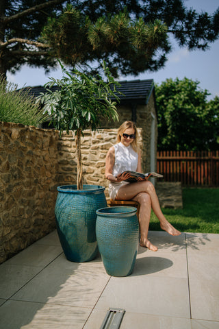 Keramik-Blumentopf POSEIDON - Stahlblau