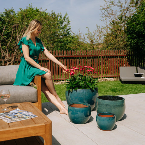 Keramik-Blumentopf ROMULUS - Azurblau