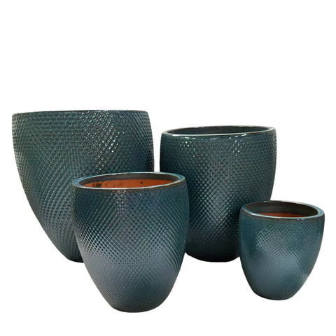 Keramik-Blumentopf SIGNAC - Petrolblau