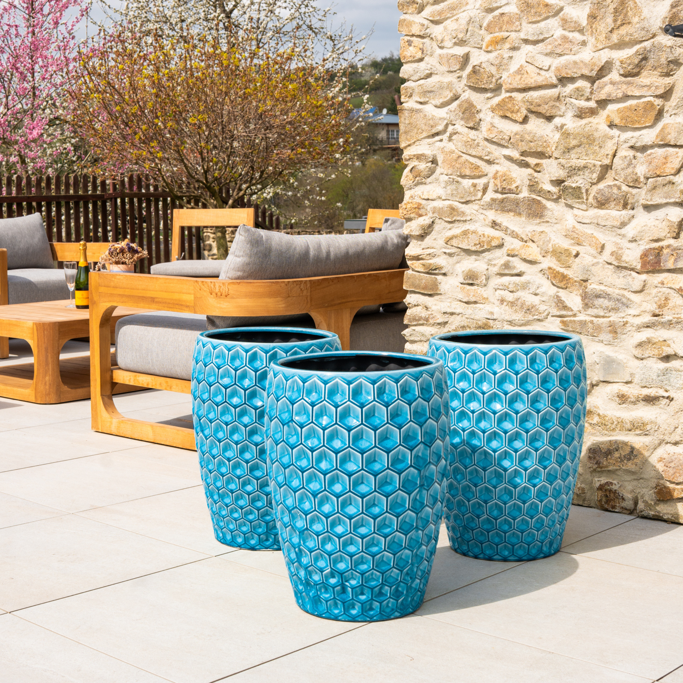 Blumentopf Keramik groß Hellblau – winterhart für draußen