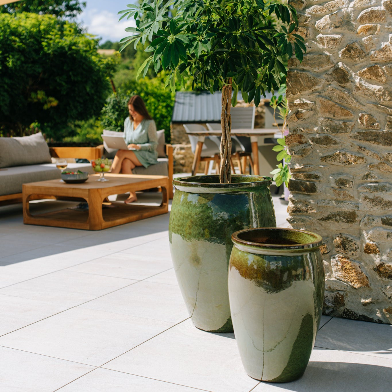 Keramik-Pflanzkübel BACCHUS - Tropisches Grün