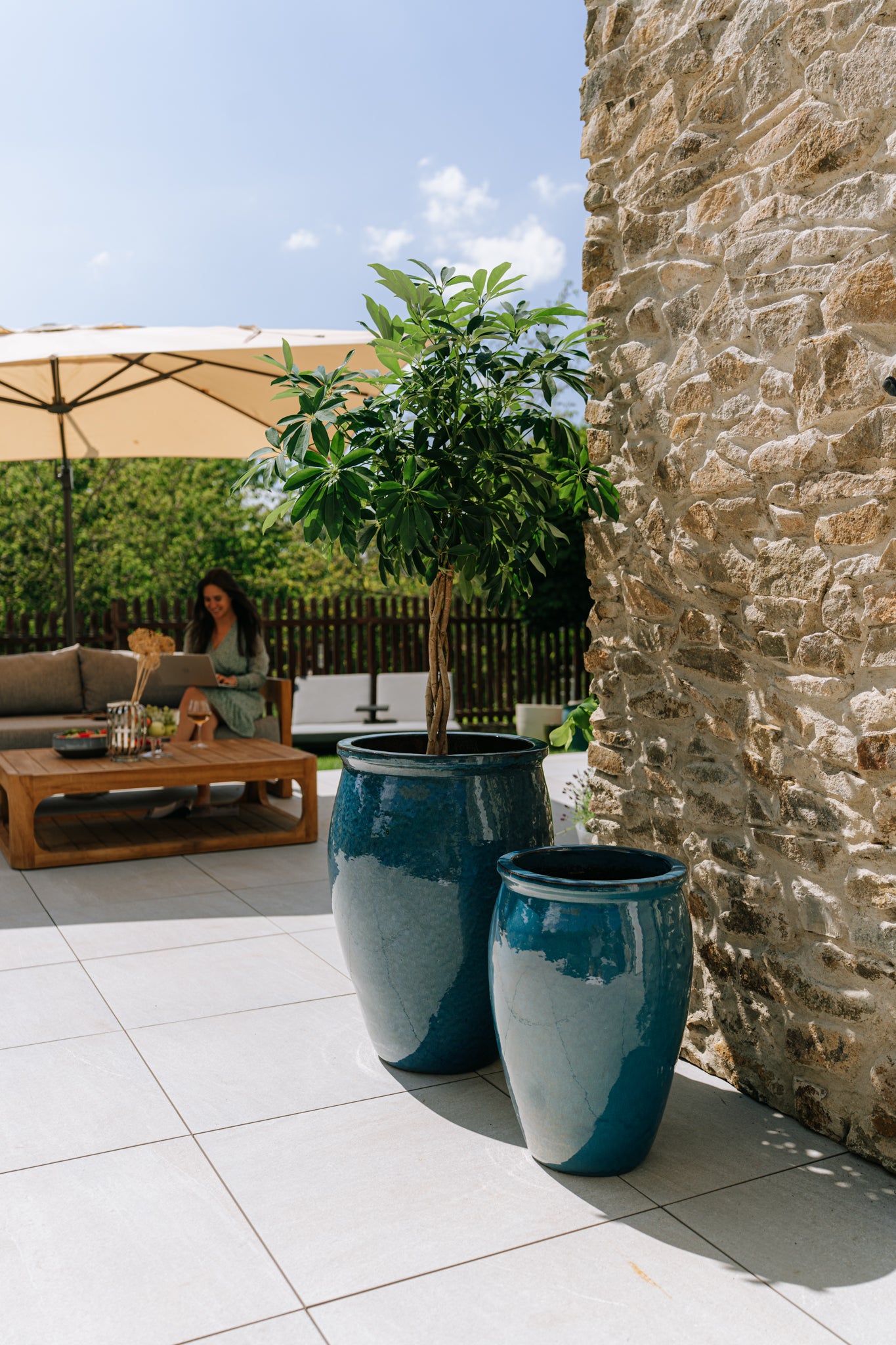 Keramik-Blumentopf BACCHUS – Azurblau