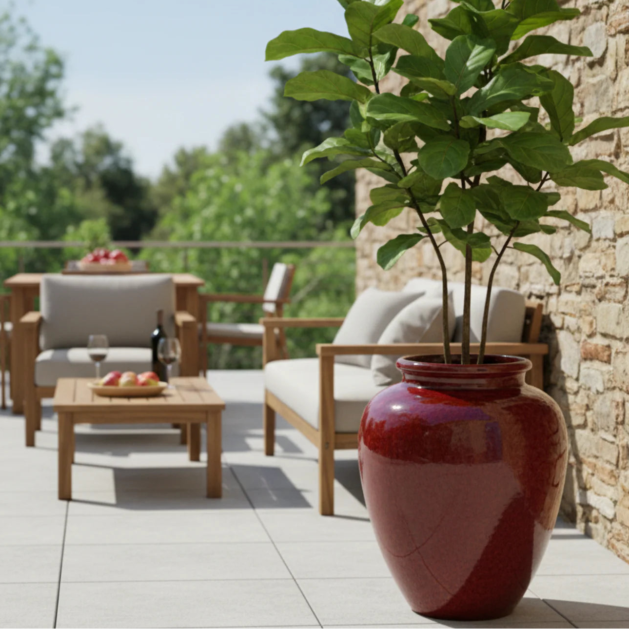 Provencelia Pflanzkübel DIONYSOS Tropicky červená – glasierte Keramik, Anduze-Stil