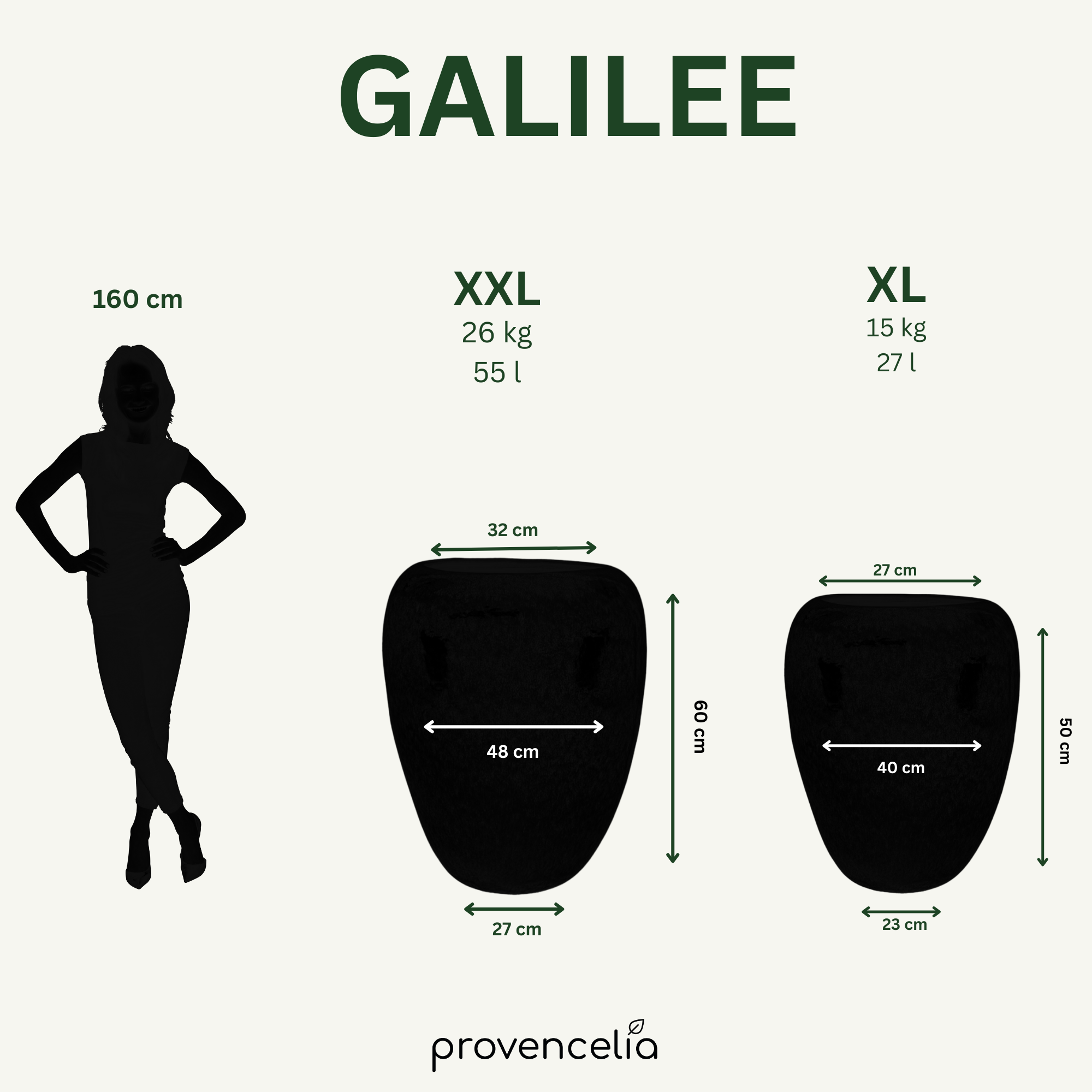 Größenvergleich Keramik-Pflanzkübel GALILEE Tropenrot – Größen M bis XXL