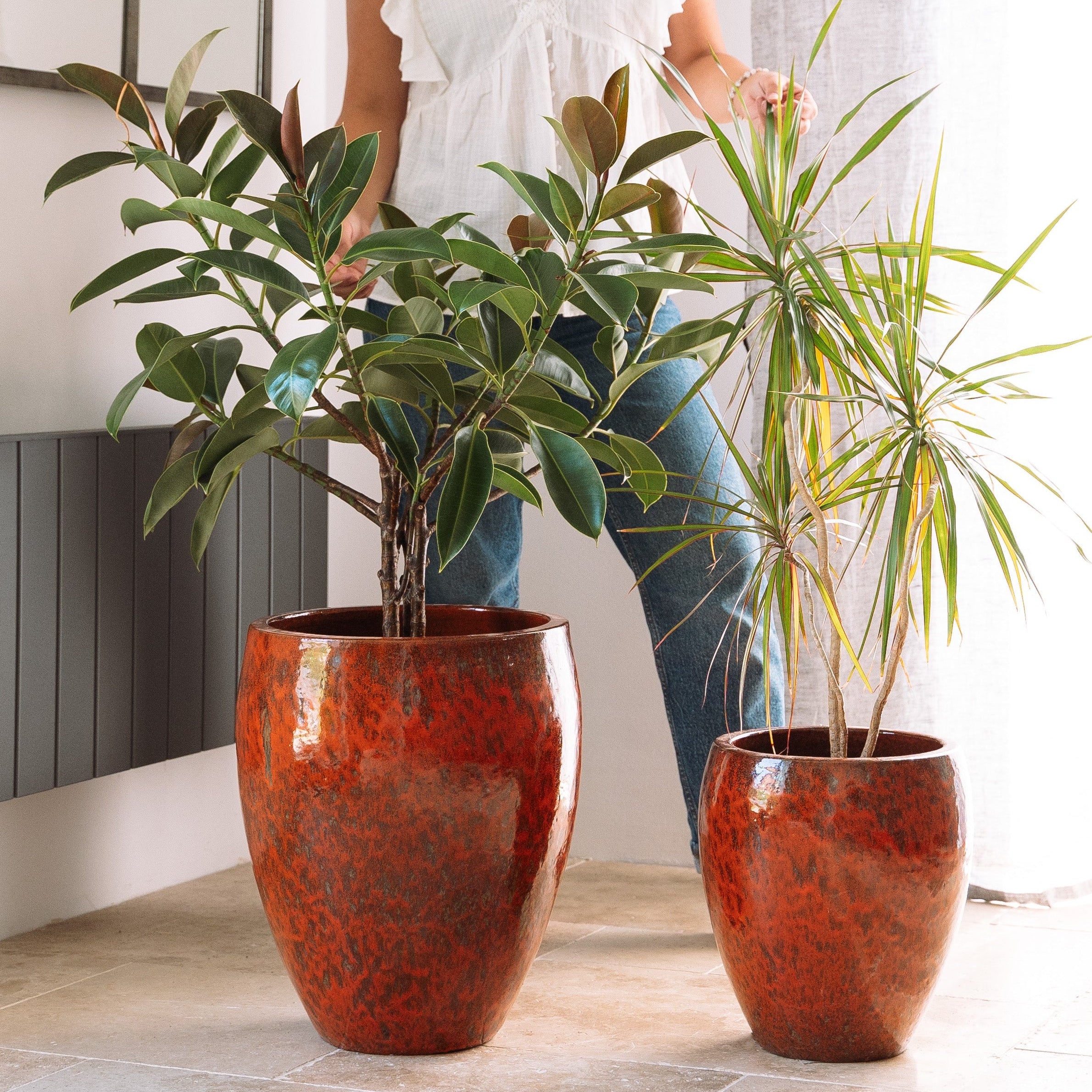 Provencelia Pflanzkübel POSEIDON2 Tropenrot – glasierte Terrakotta, Anduze-Stil
