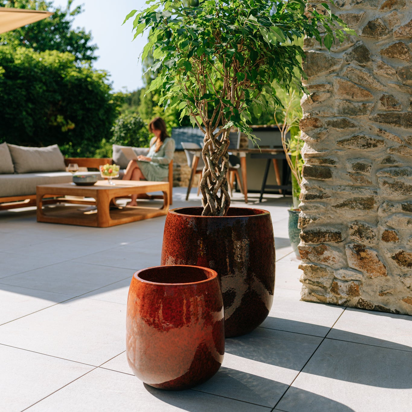 Provencelia Pflanzkübel SOCRATE Tropická oranžová – glasierte Keramik, Anduze-Stil