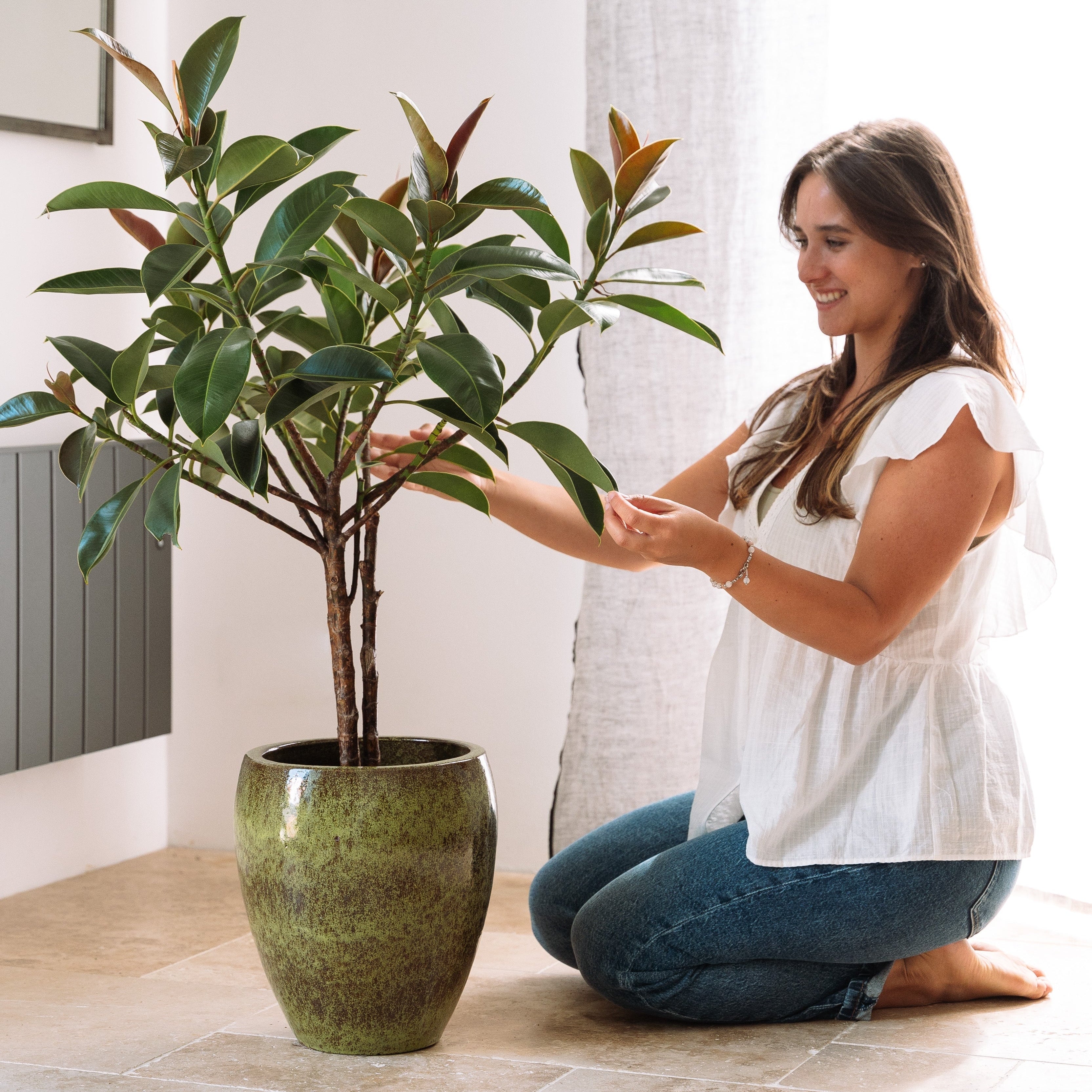 Blumentopf POSEIDON2 Herbstgrün – handgefertigte Keramik, XXL bis 68 cm