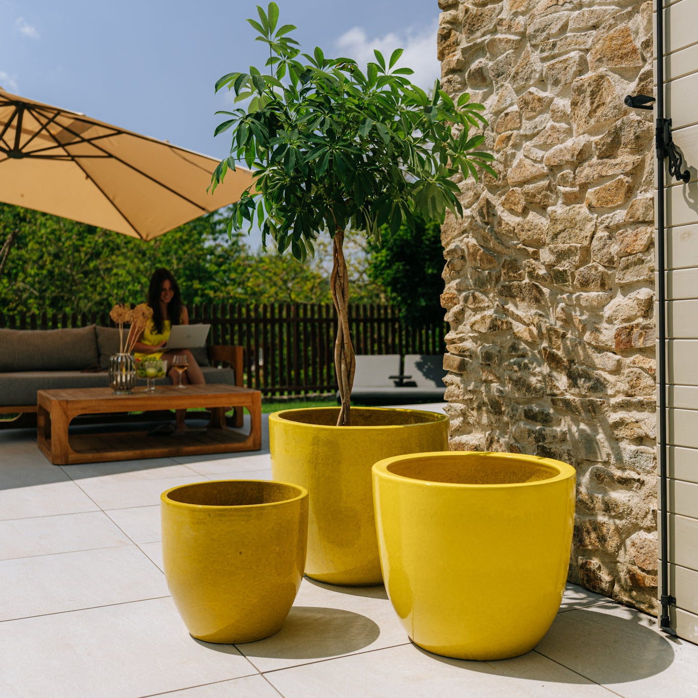 Keramik-Blumentopf LANCELOT - Gelb