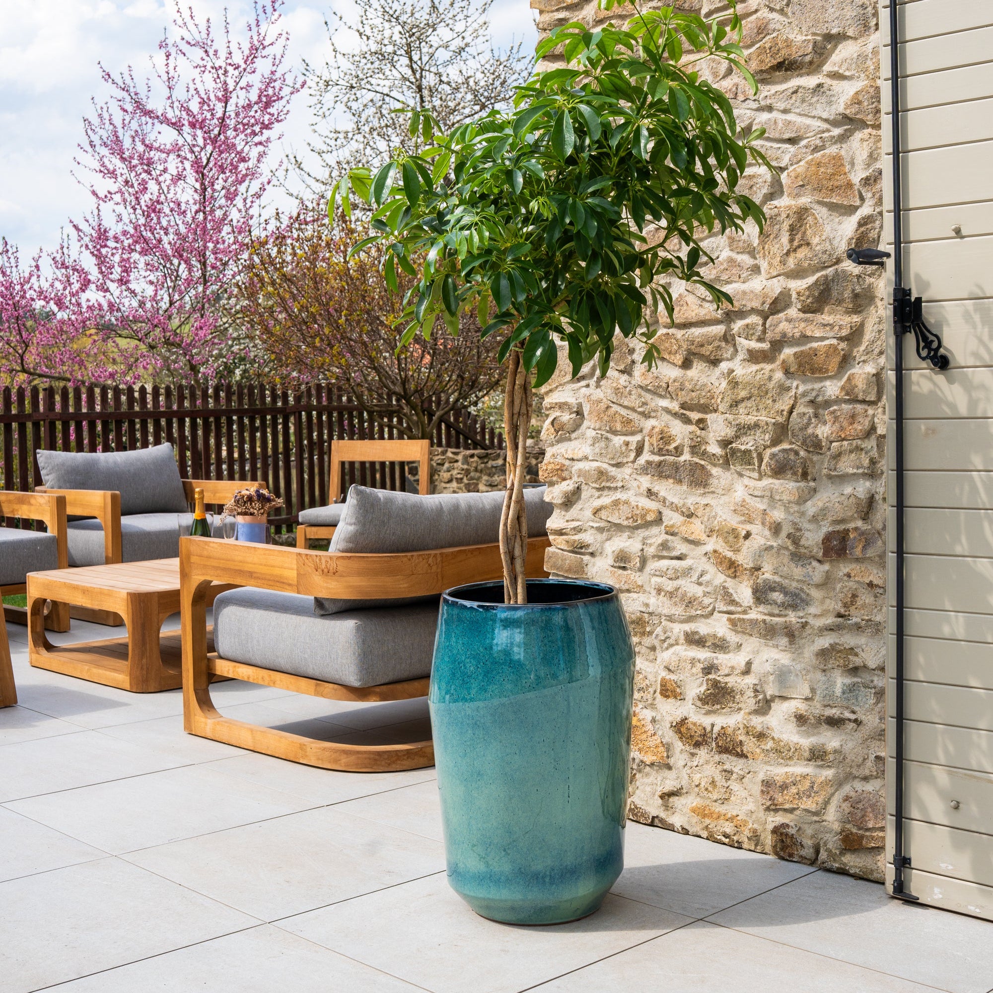 Keramischer Blumentopf MONACO Hellblau – Provencelia, handgefertigt, frostbeständig