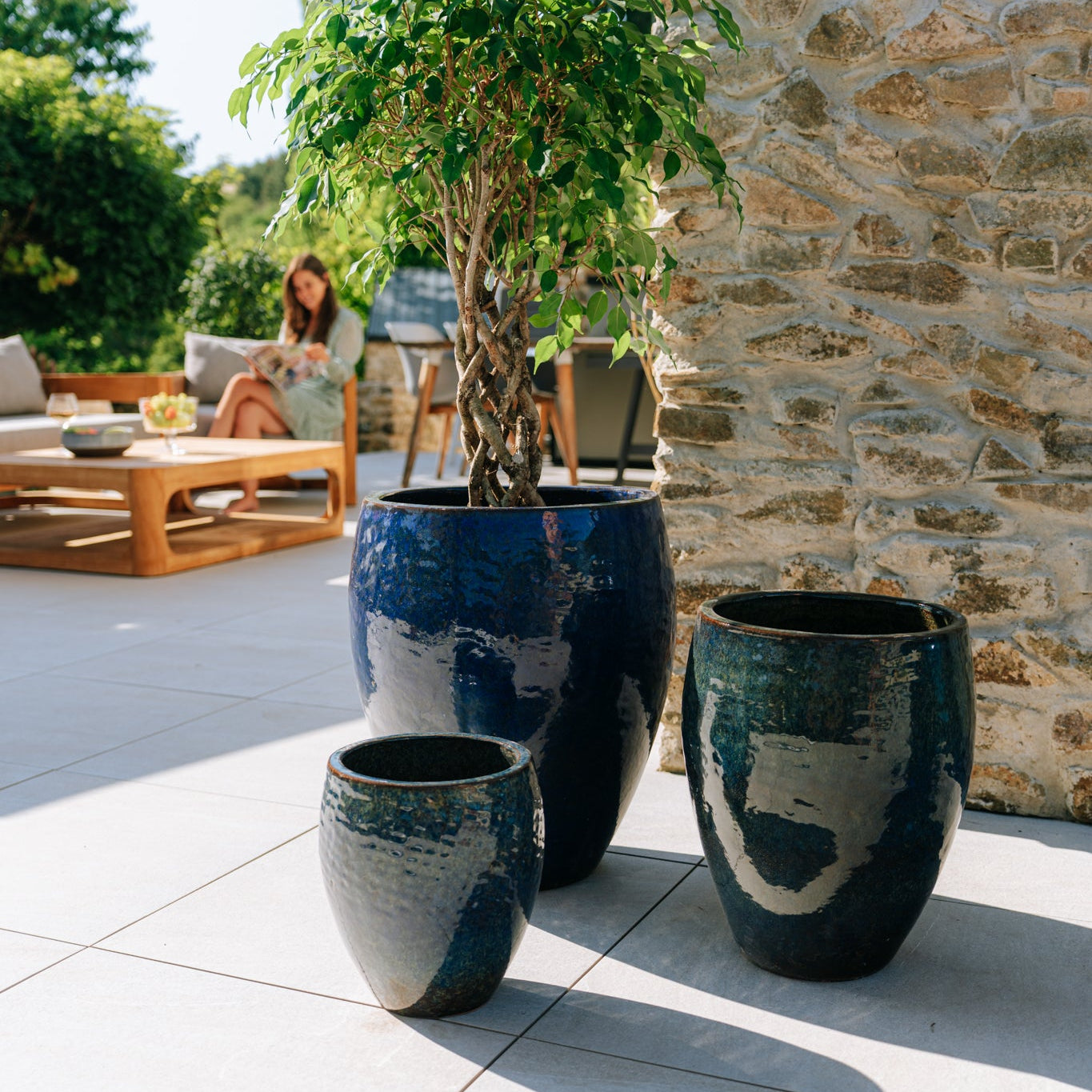 Keramický květináč Poseidon - Mořsky modrá