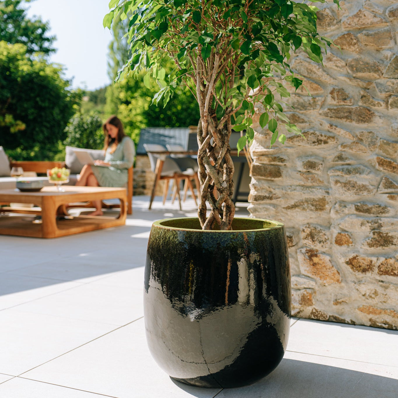 Keramický květináč SOCRATE - Zeleno-černá