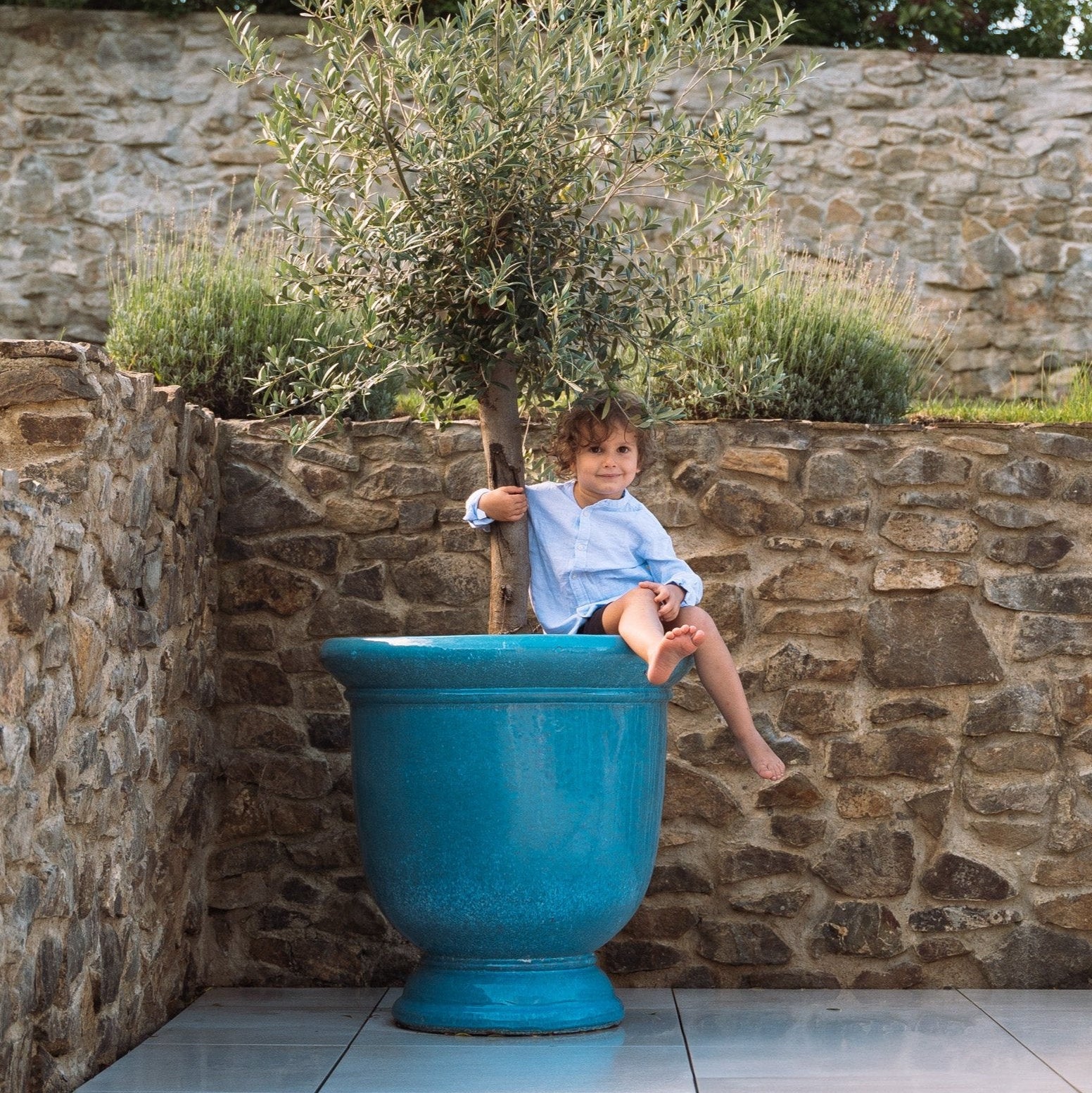 XXL Keramik-Pflanzkübel TITAN - Stahlblau