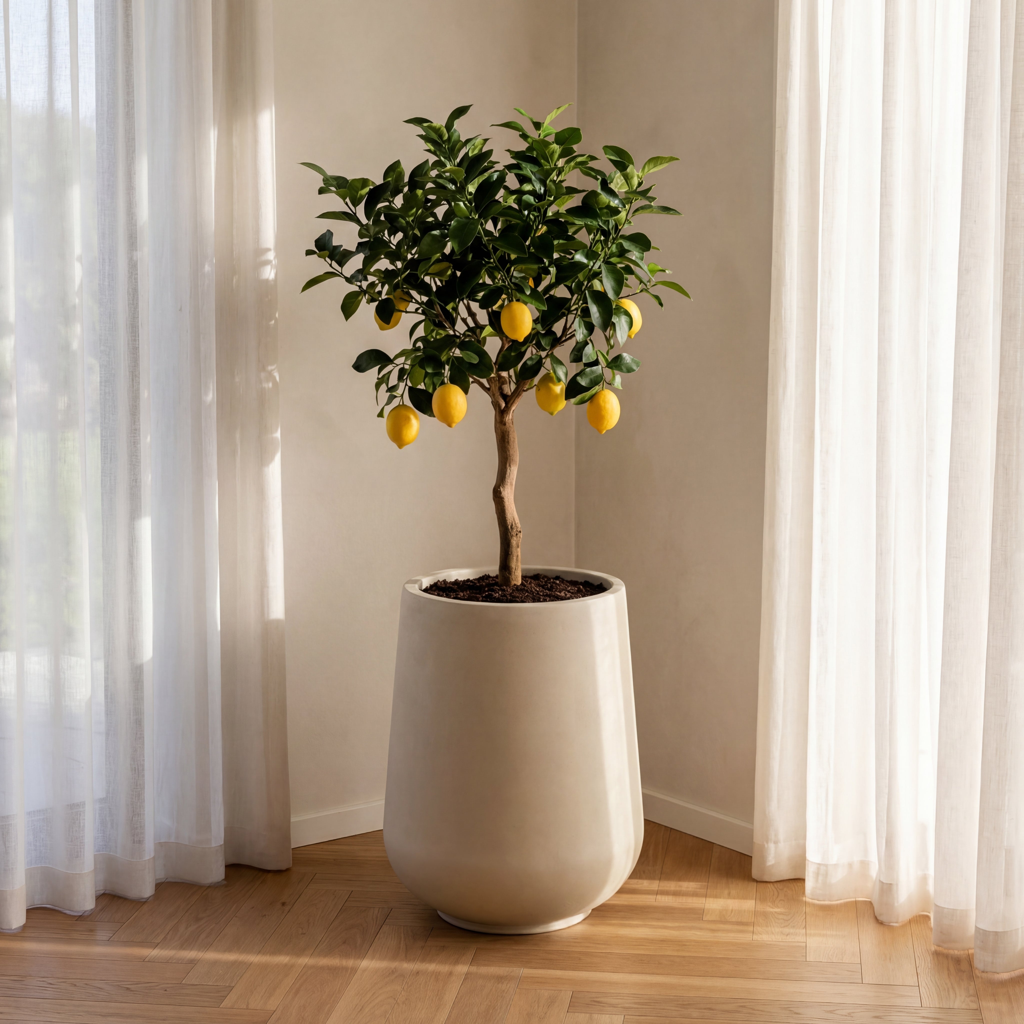 Stylový betonový květináč MONOLITH v interiéru