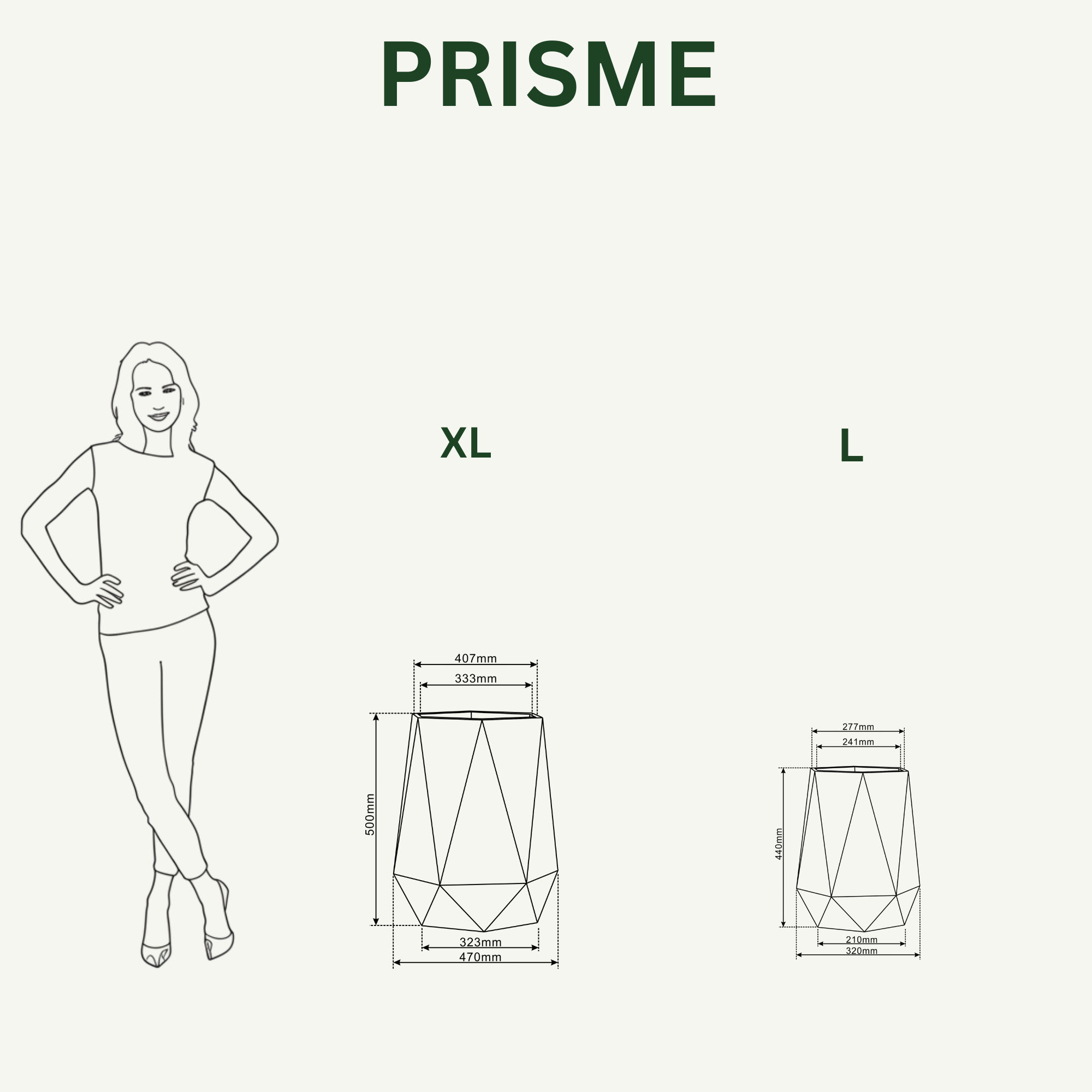 Velikostní tabulka a rozměry pro betonový květináč PRISME