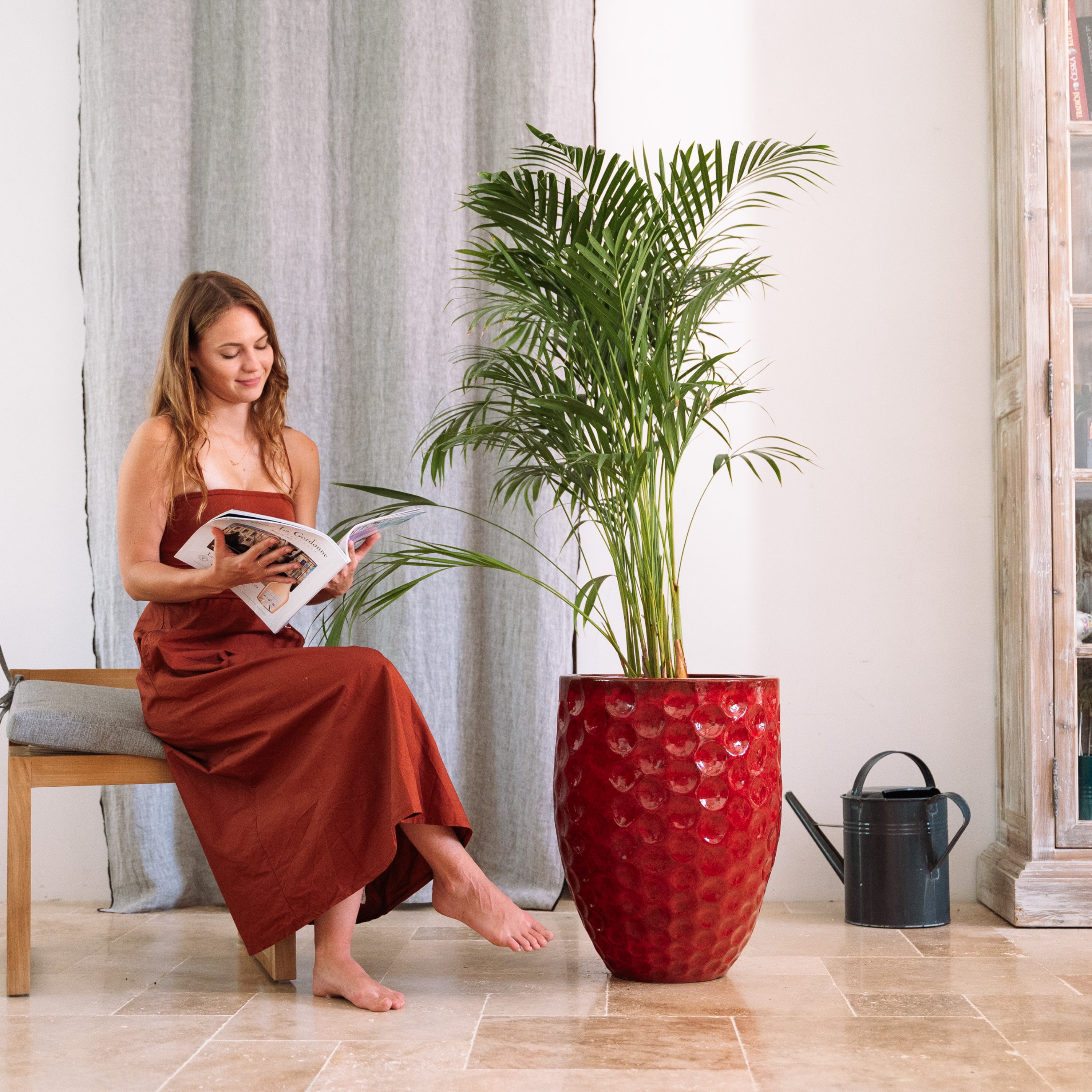 Provencelia Pflanzkübel MEROVEE Tropenrot – glasierte Terrakotta, Anduze-Stil