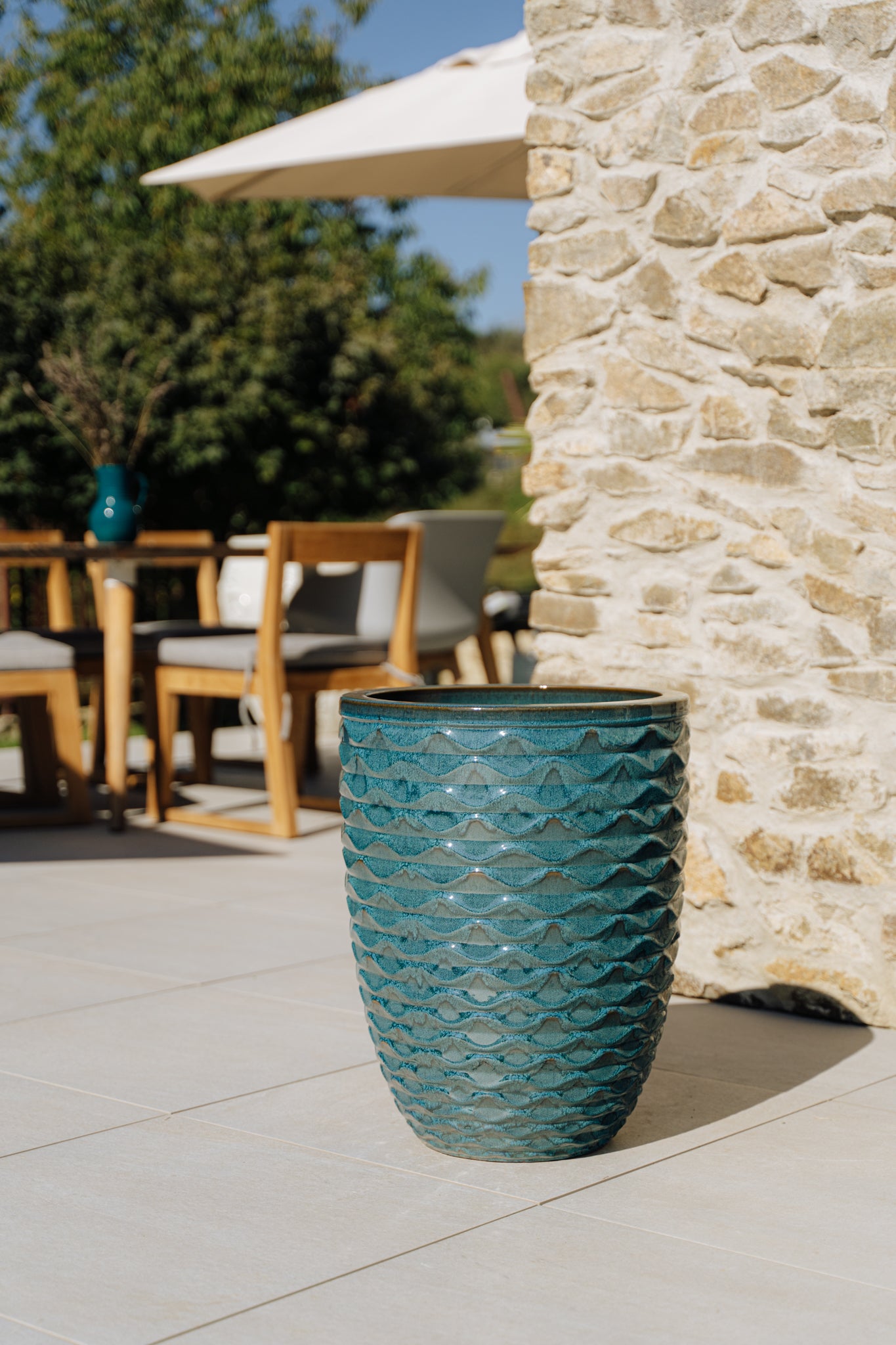 Keramický květináč Atlantis - Ocelově modrá