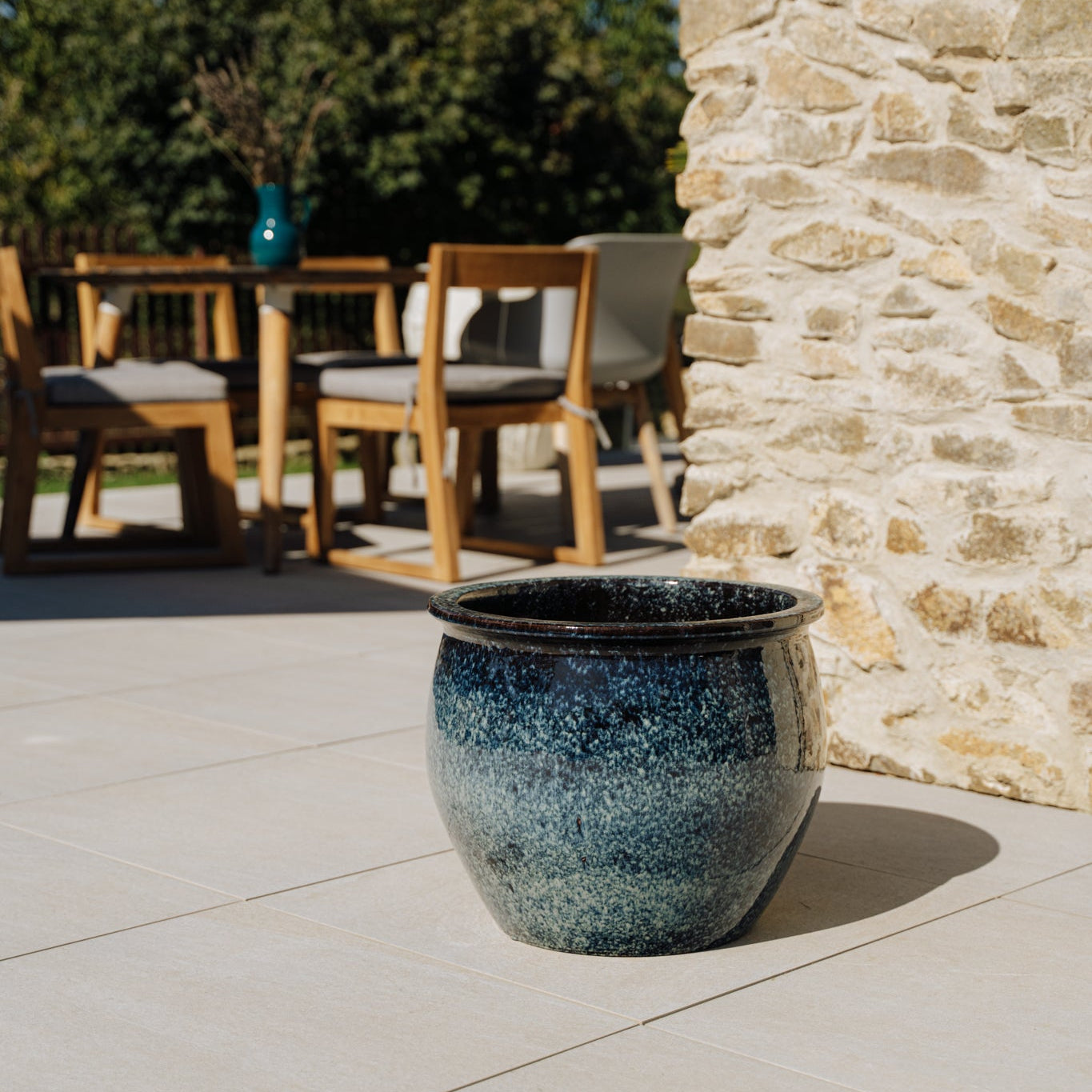 Blumentopf Keramik groß Eisblau – winterhart für draußen