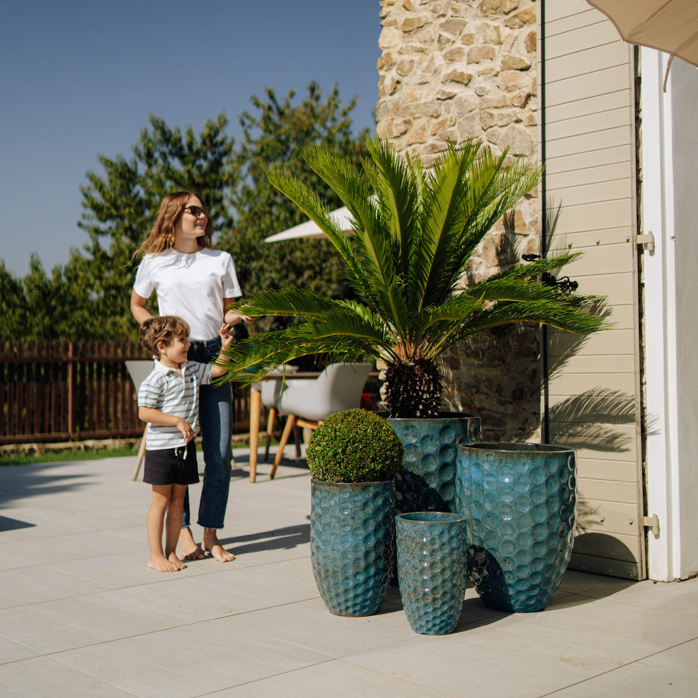 Keramik-Blumentopf MEROVEE – Stahlblau