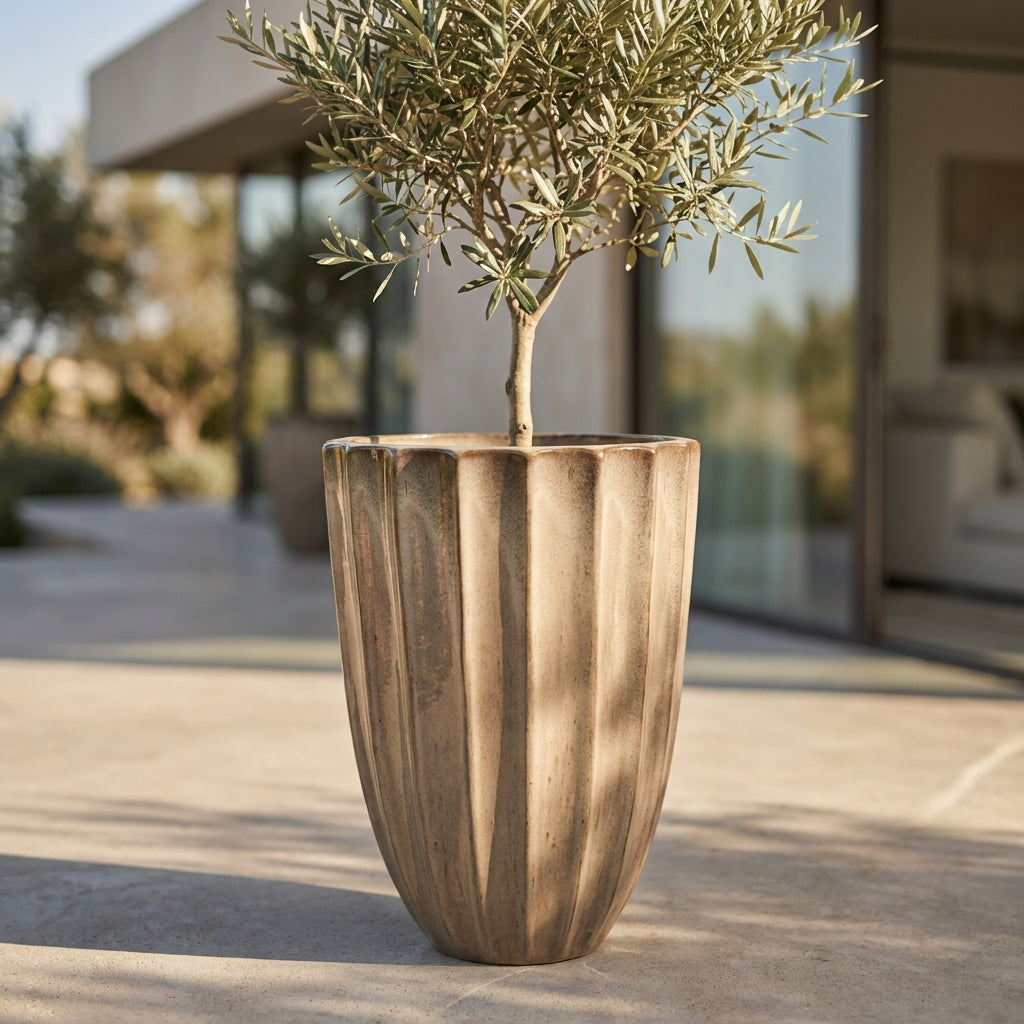 Keramický květináč Hugo Broušený bronz, ručně vyráběný glazovaný květináč z terakoty