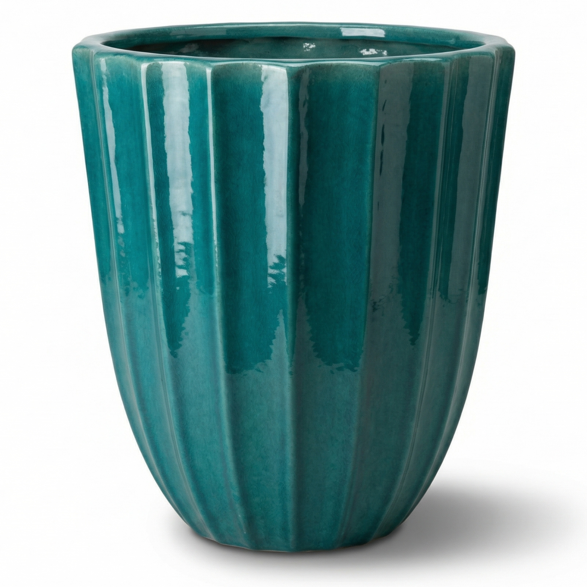 Ručně vyráběný tyrkysový keramický květináč Hugo z glazované terakoty
