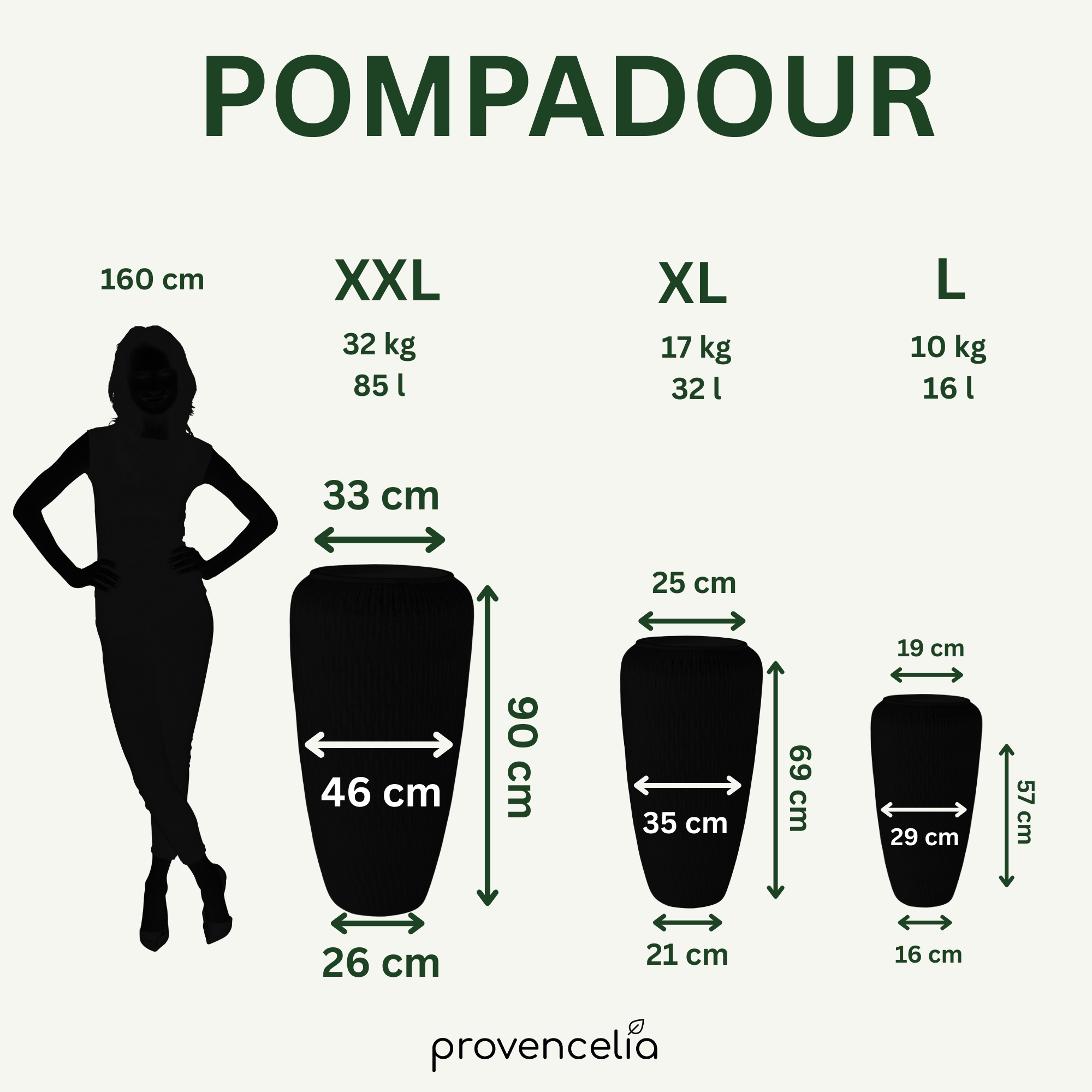 Größenvergleich Keramik-Pflanzkübel POMPADOUR Tropická oranžová – Größen M bis XXL