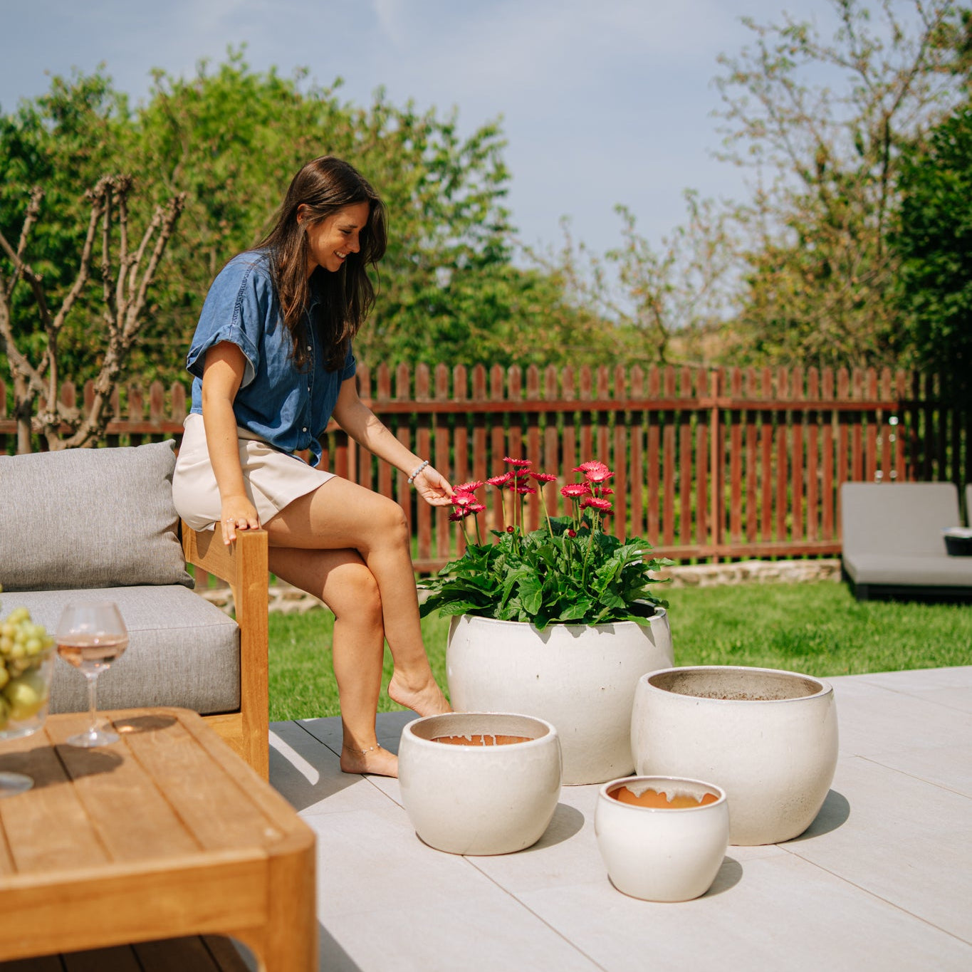 Keramik-Blumentopf ROMULUS - Cremefarben