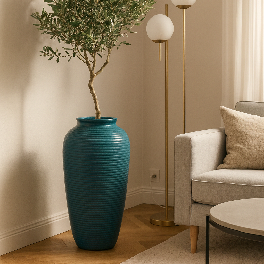 Keramik-Blumentopf ARCHIMEDE - Stahlblau