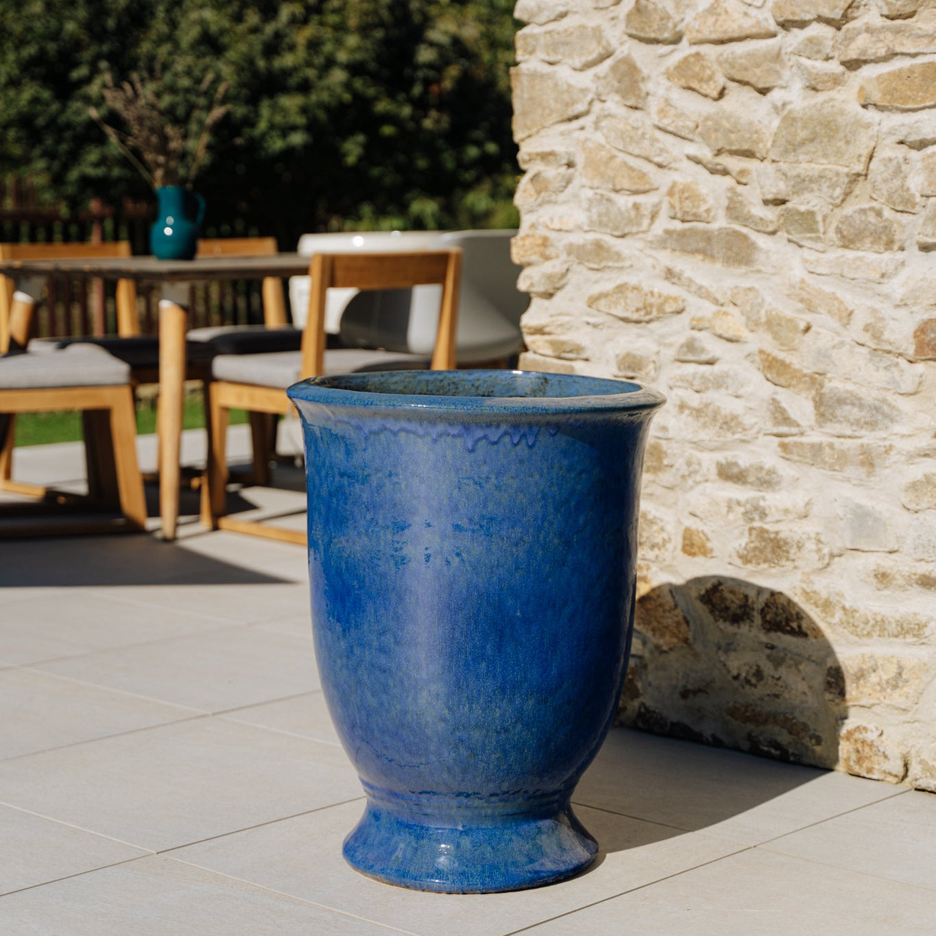Provencelia Pflanzkübel ARTHUR Meeresblau – glasierte Terrakotta, Anduze-Stil