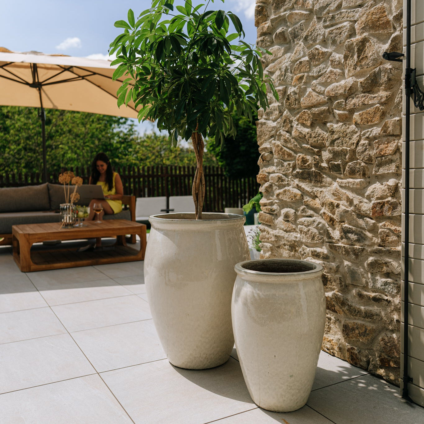 Keramik-Pflanzkübel BACCHUS - Creme