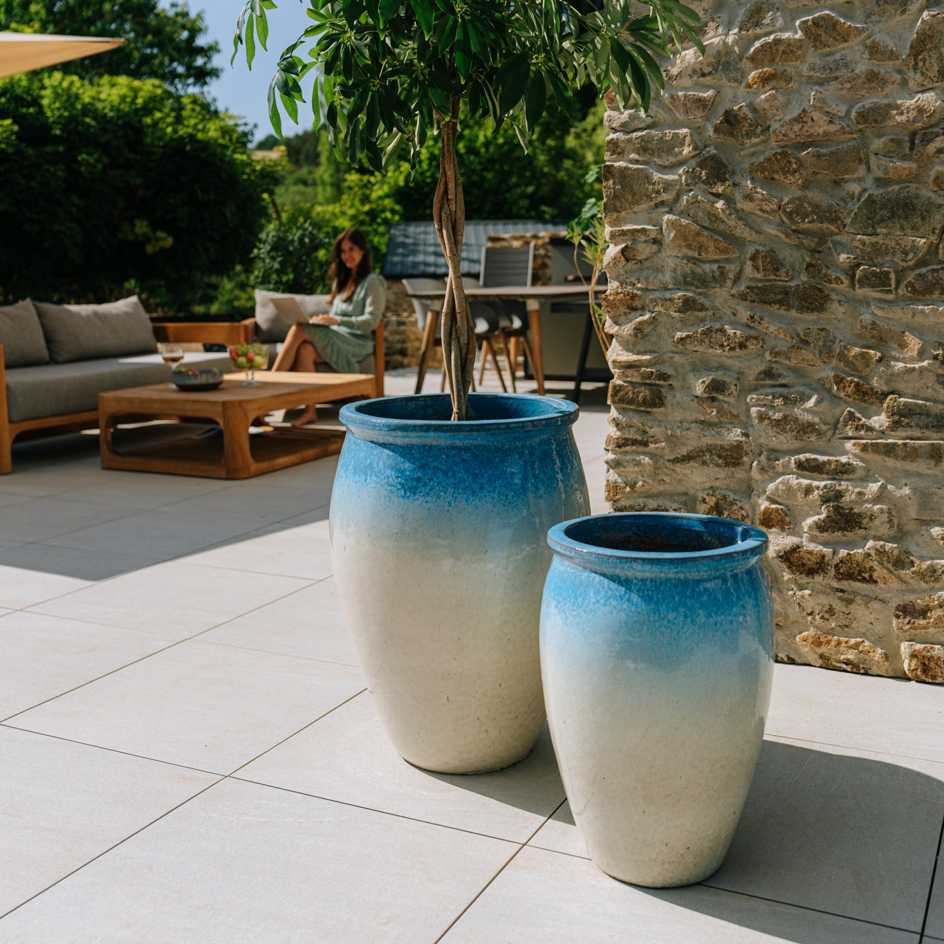 Keramický květináč BACCHUS - Bílo modrá