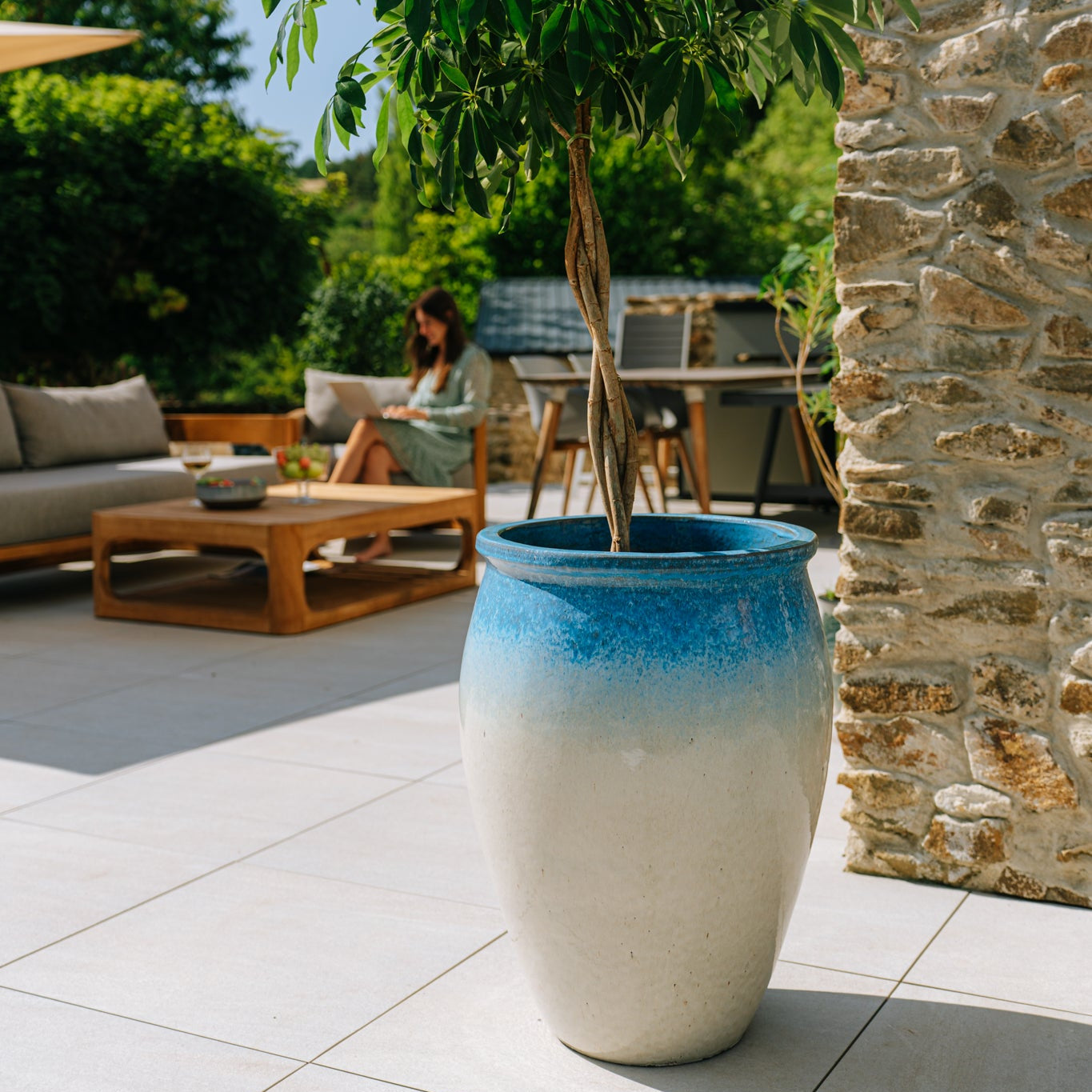 Keramický květináč BACCHUS - Bílo modrá