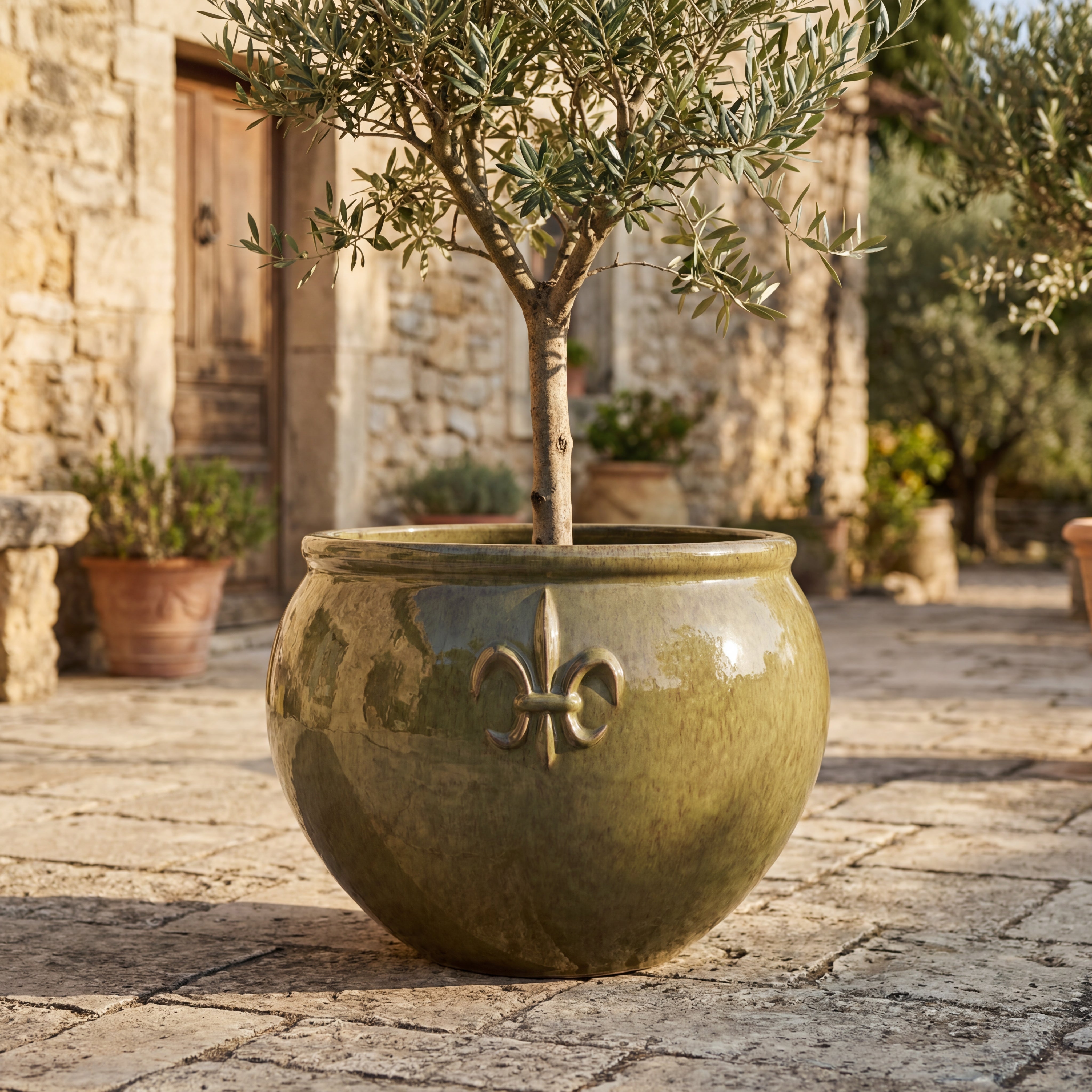 Großer Keramik-Pflanzkübel Clovis - Glasiertes Grün