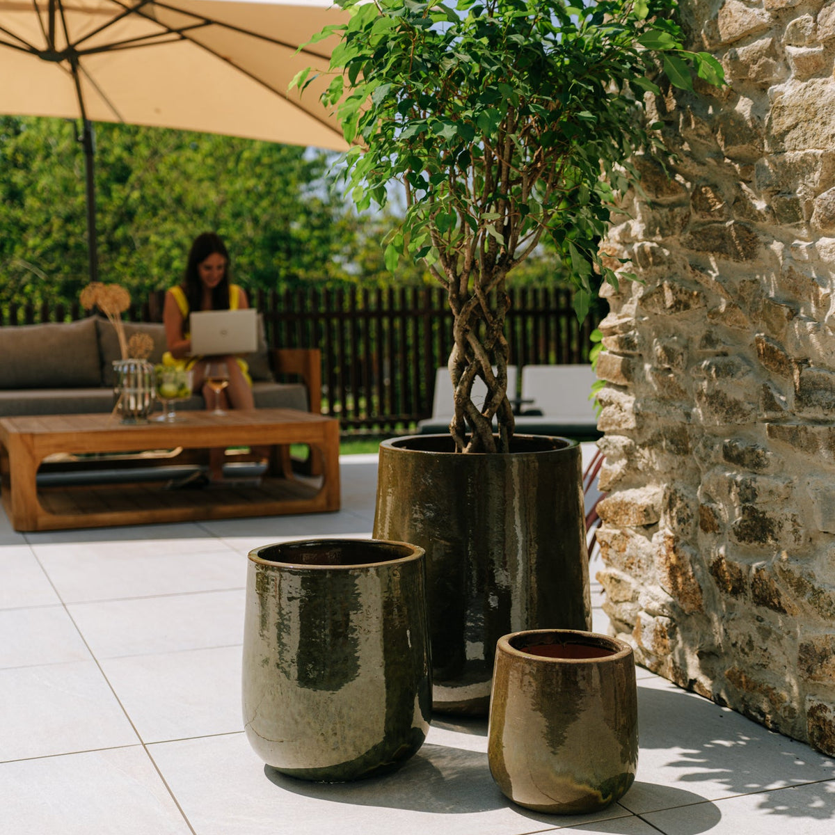 Provencelia Pflanzkübel DIANE Grün – glasierte Keramik, Anduze-Stil