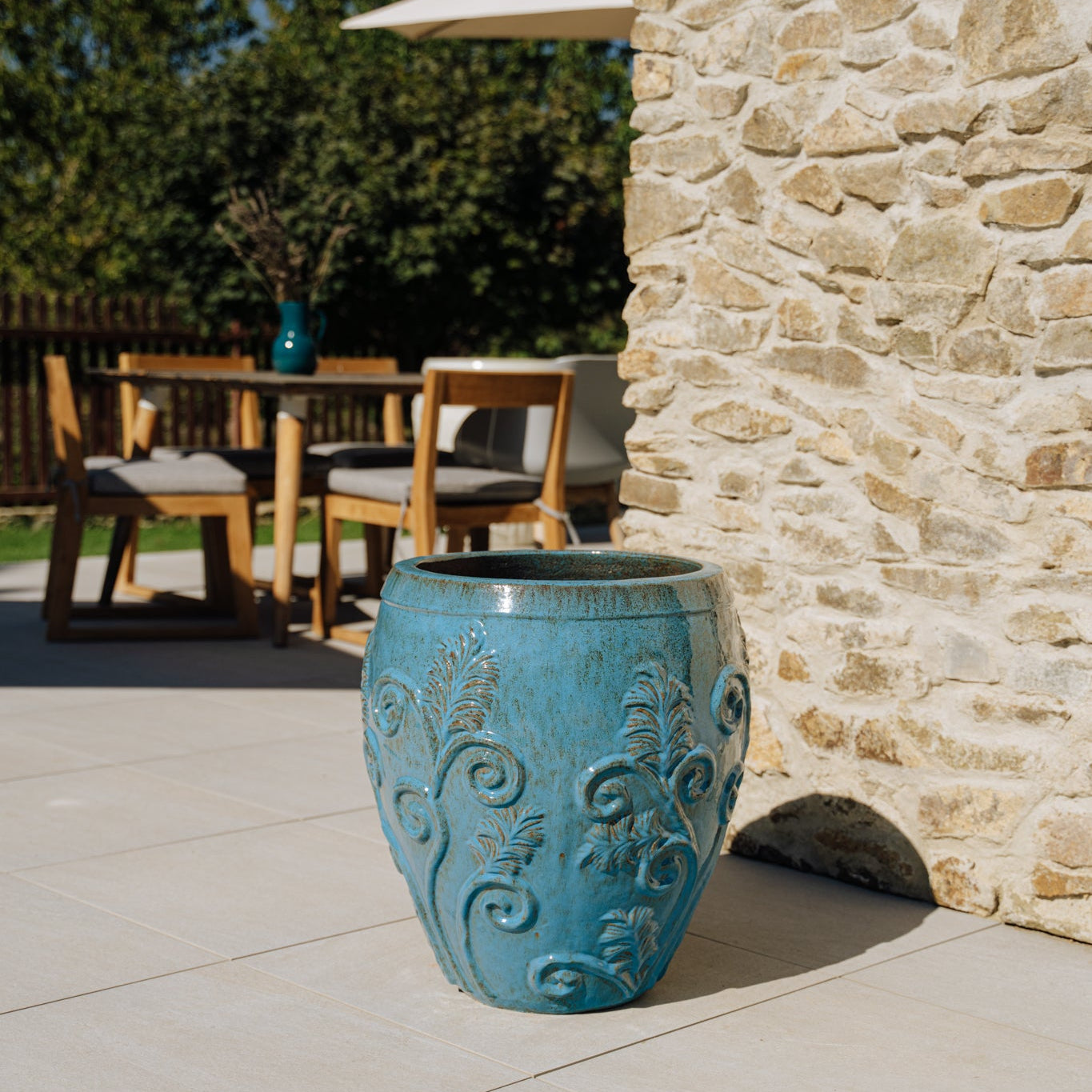 XXL Keramik-Blumentopf GAIA - Stahlblau