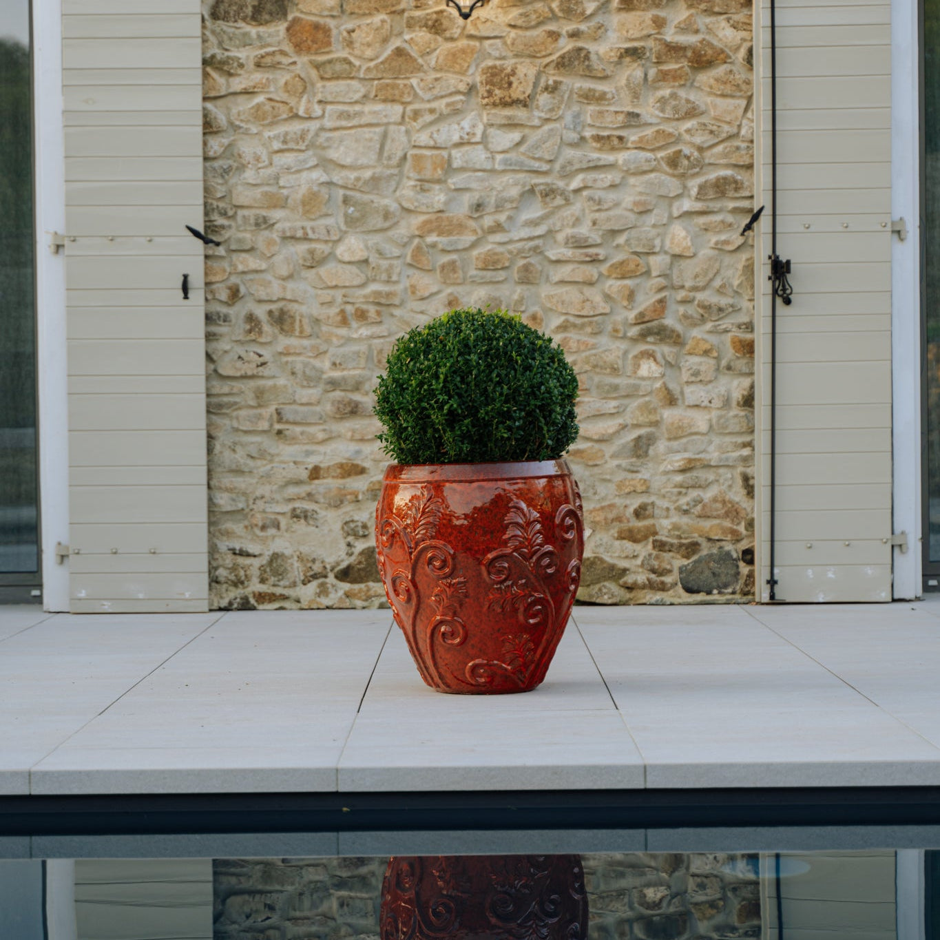 Provencelia Pflanzkübel GAIA Herbstorange – glasierte Keramik, Anduze-Stil