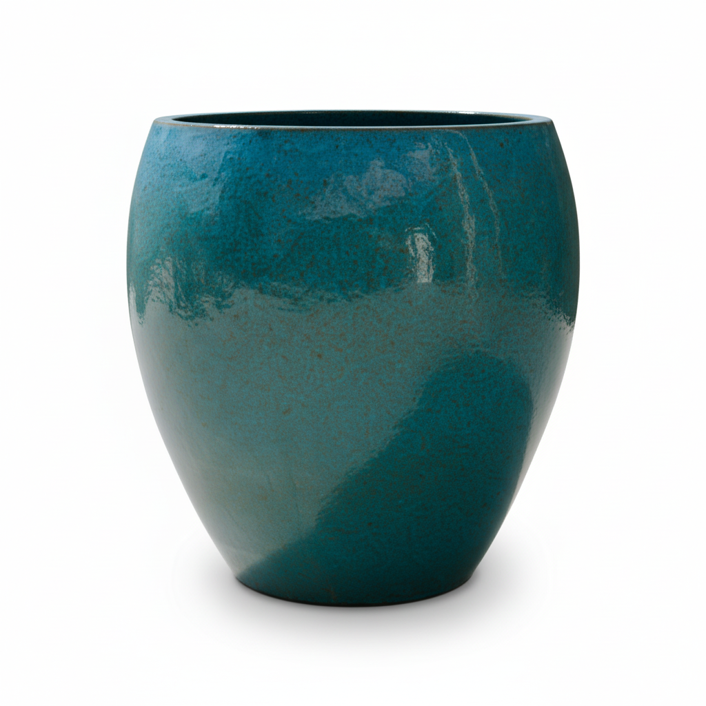 Keramischer Blumentopf LAFONTAINE Stahlblau – Provencelia, handgefertigt, frostbeständig