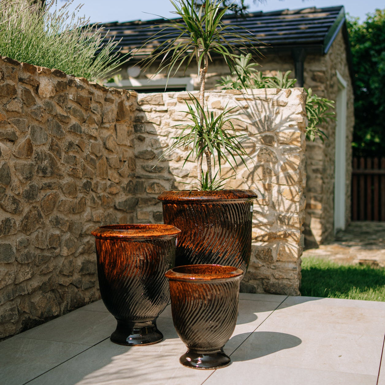 Provencelia Pflanzkübel MORGANE Oranžově černá – glasierte Keramik, Anduze-Stil