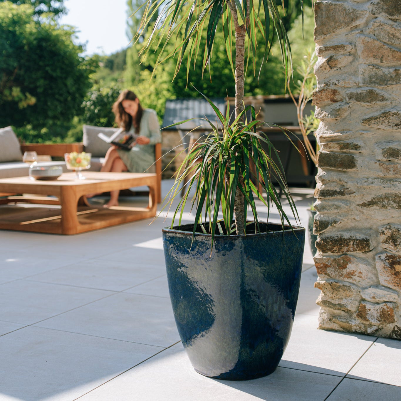 Keramik-Blumentopf VAUBAN - Seeblau