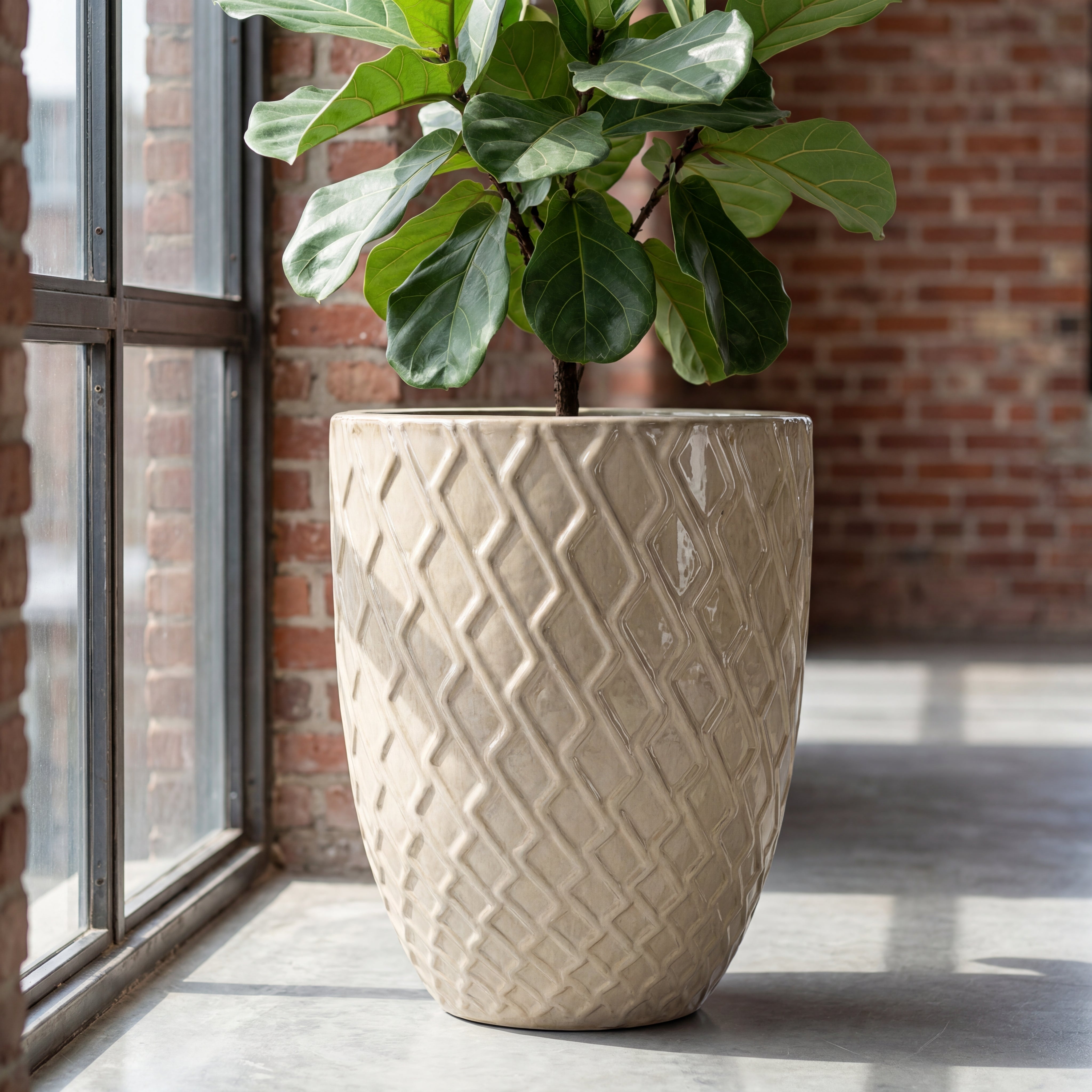 Vzorovaný keramický květináč Zeus 2 - Slonová kost