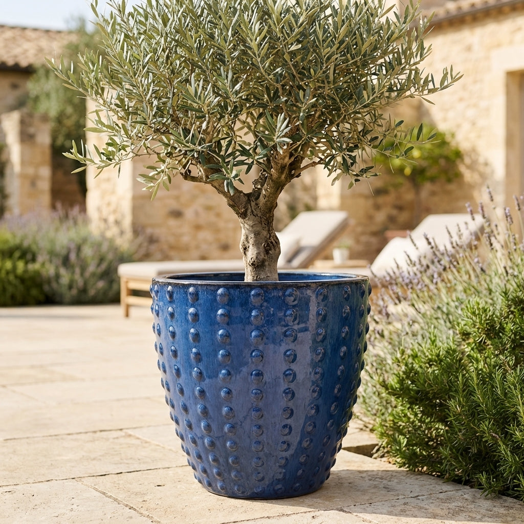 Keramický květináč Attila Anticky modrá – ručně vyráběný glazurovaný květináč z terakoty