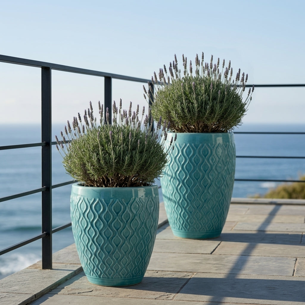 Provencelia Pflanzkübel PHENIX Türkis – glasierte Terrakotta, Anduze-Stil