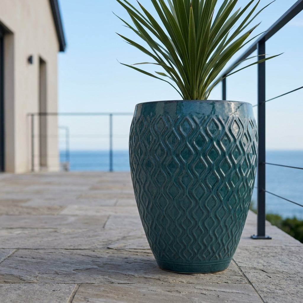Blumentopf PHENIX Petrolejově modrá – handgefertigte Keramik, XXL bis 68 cm
