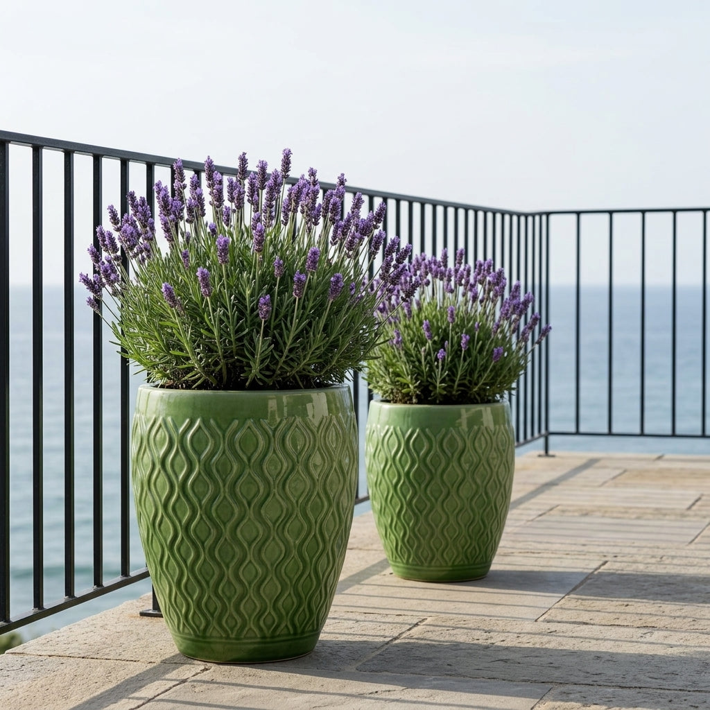 Provencelia Pflanzkübel PHENIX Grün – glasierte Terrakotta, Anduze-Stil