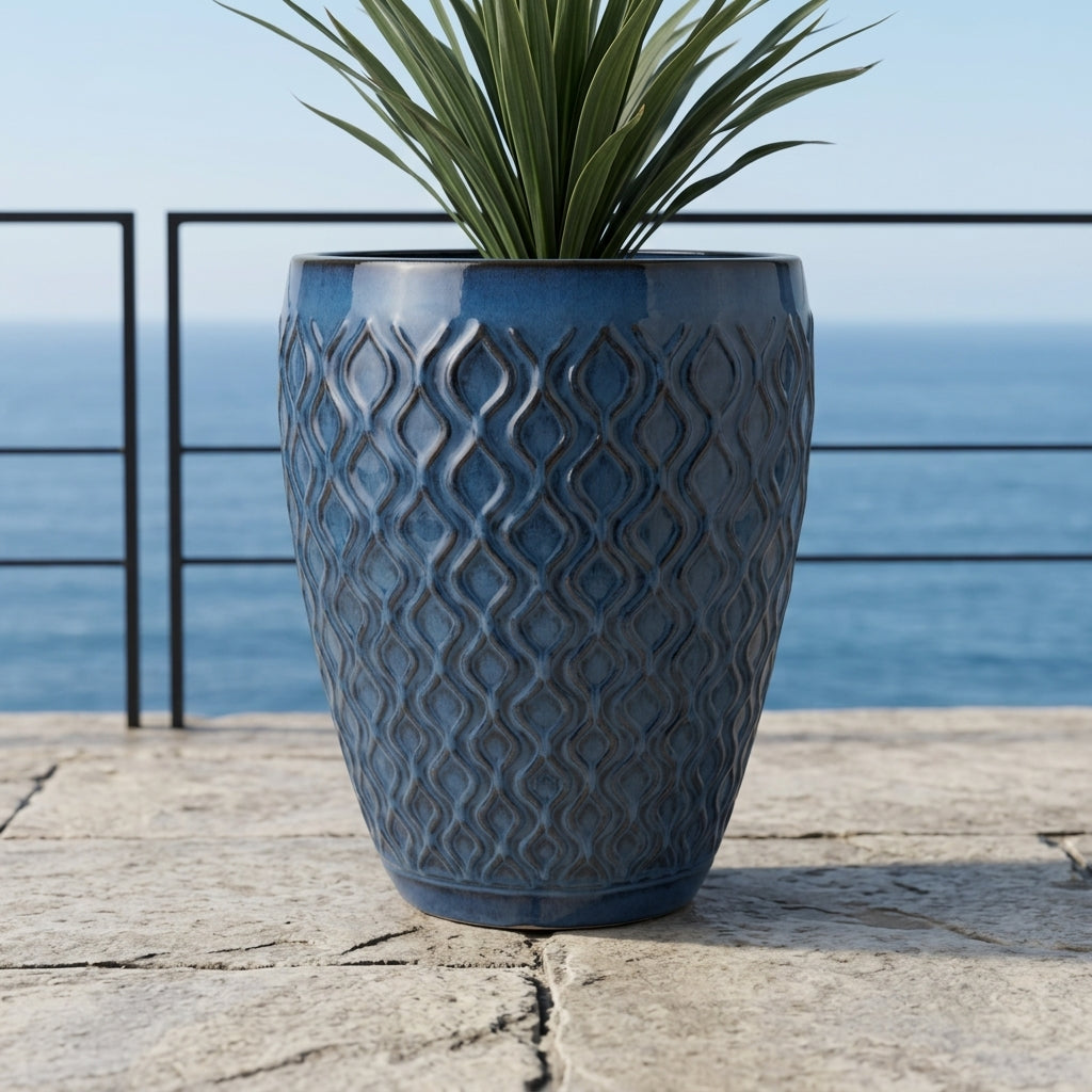 Blumentopf PHENIX Antikenblau – handgefertigte Keramik, XXL bis 68 cm